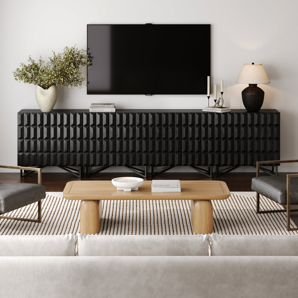 Modern TV Console with Textured Front for TVs up to 100"