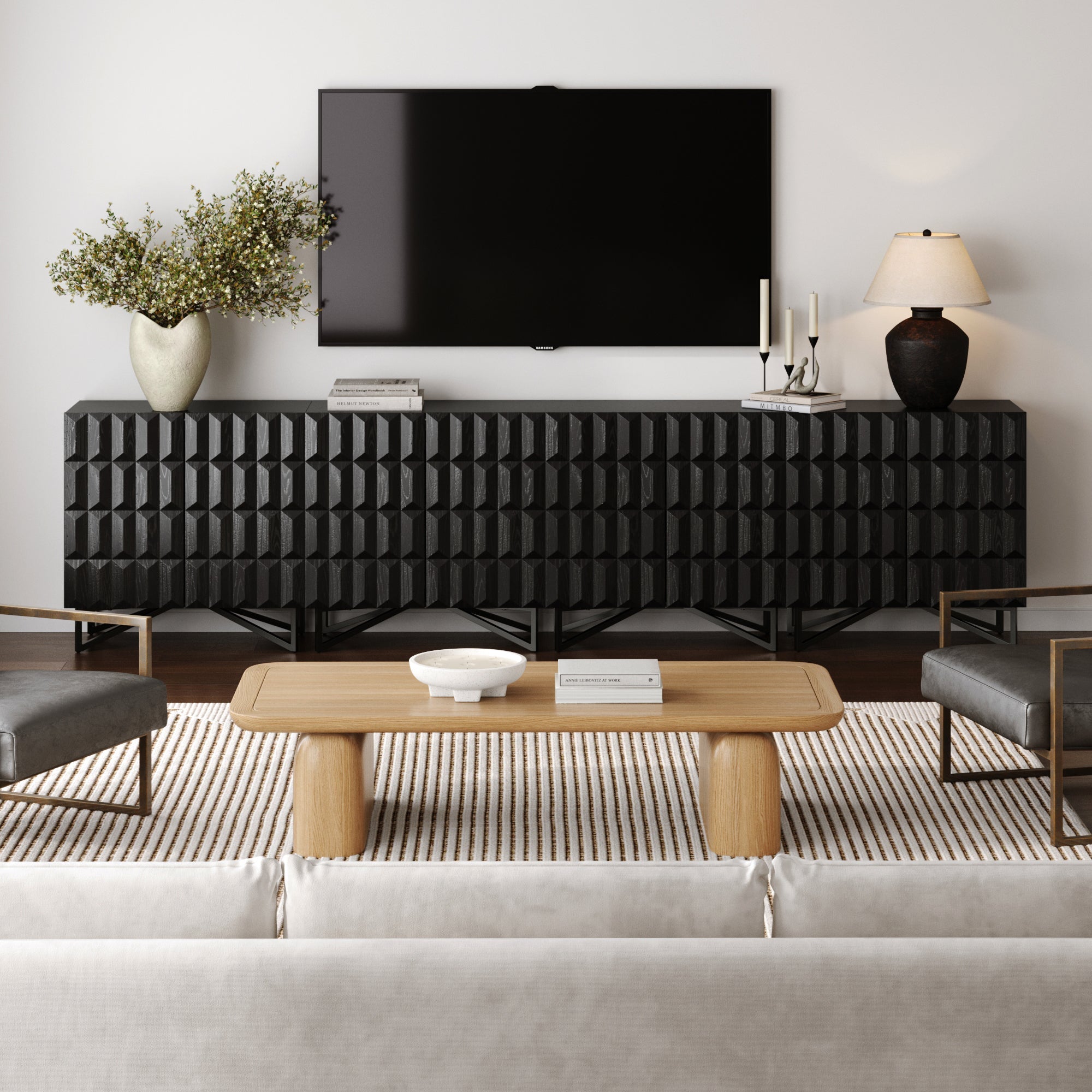 Modern TV Console with Textured Front for TVs up to 100"