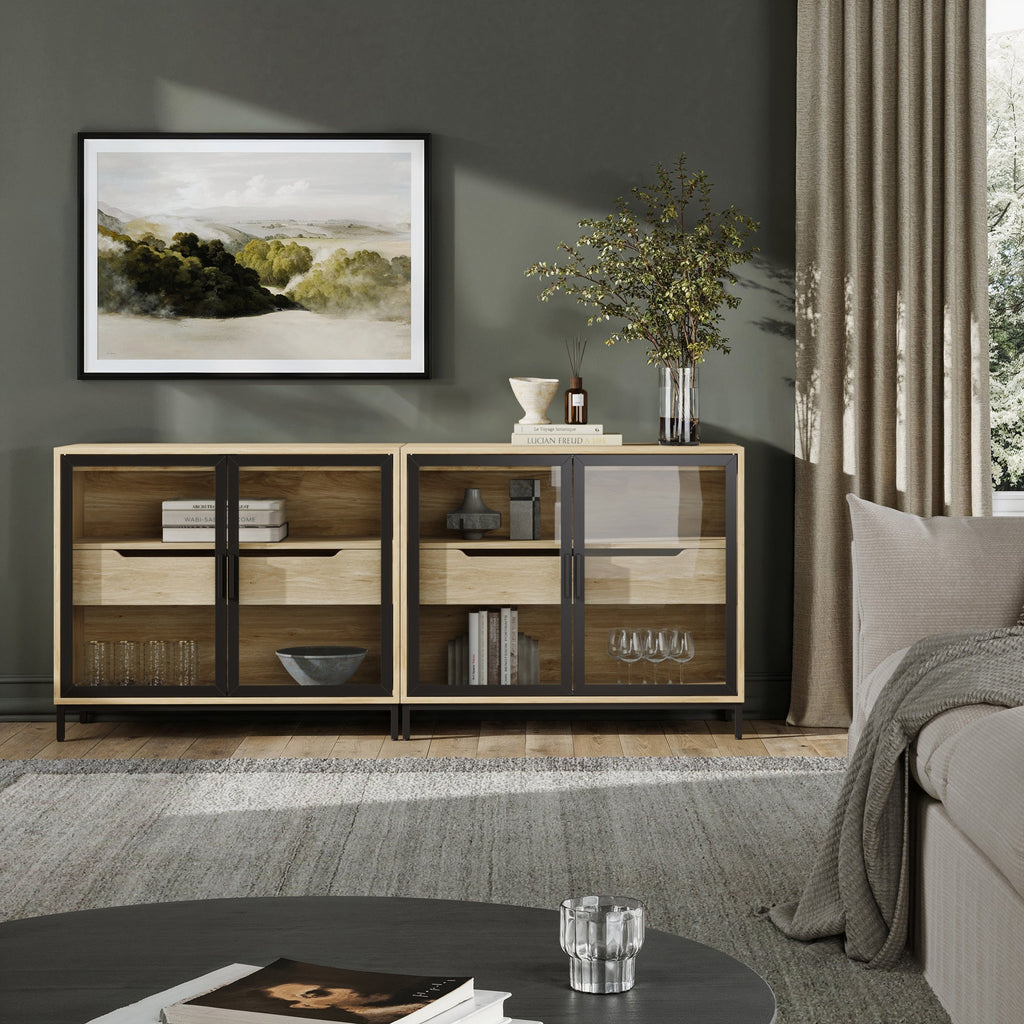 Kitchen Curio Glass Cabinet Credenza with Drawer