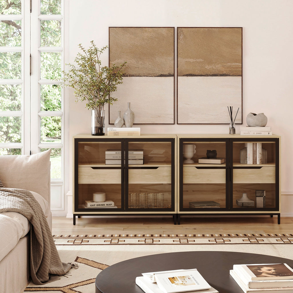 Kitchen Curio Glass Cabinet Credenza with Drawer