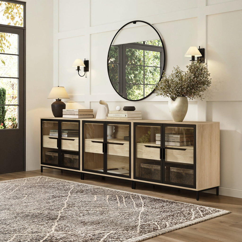 Kitchen Curio Glass Cabinet Credenza with Drawer