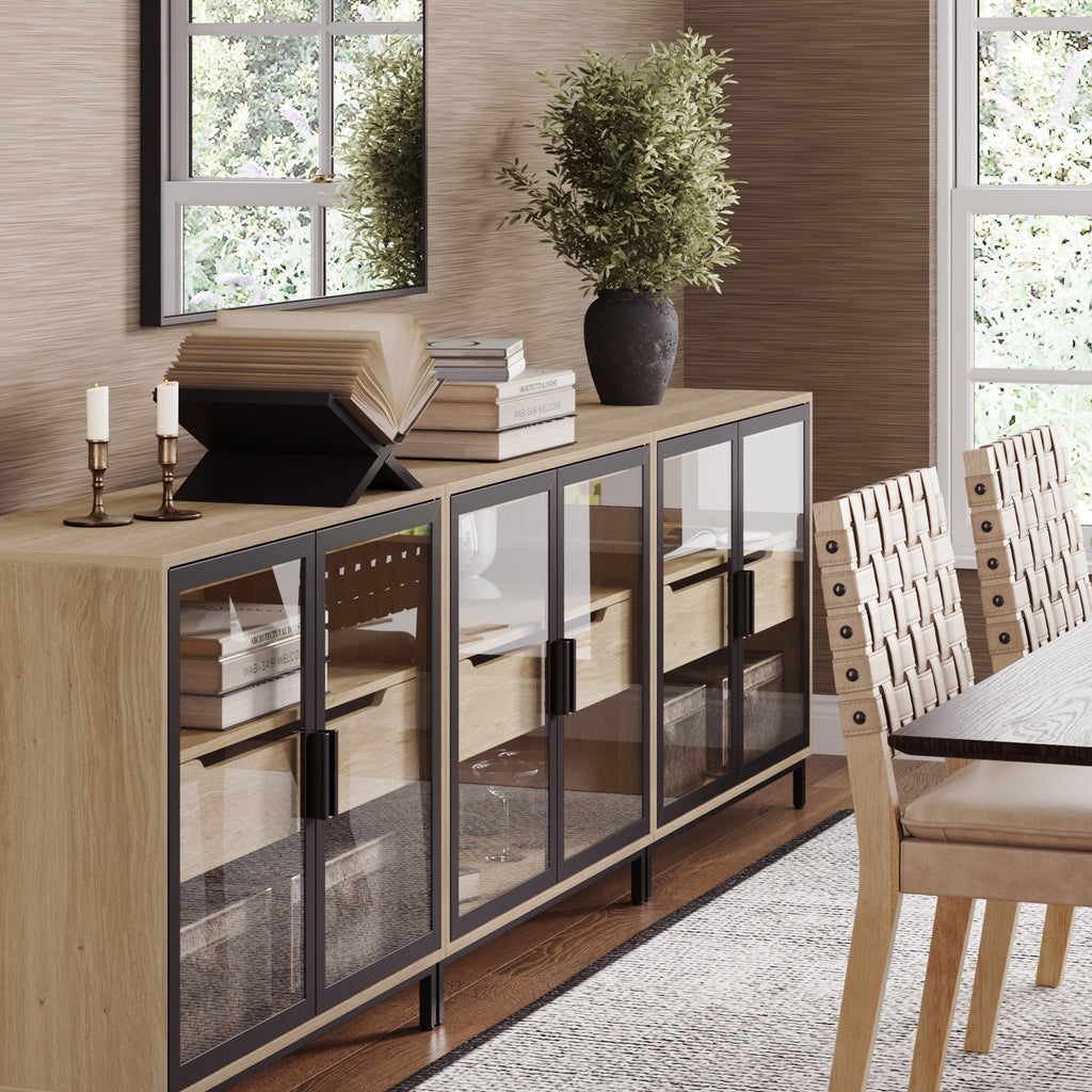 Glass TV Stand Console Cabinet with Doors for TVs up to 75"