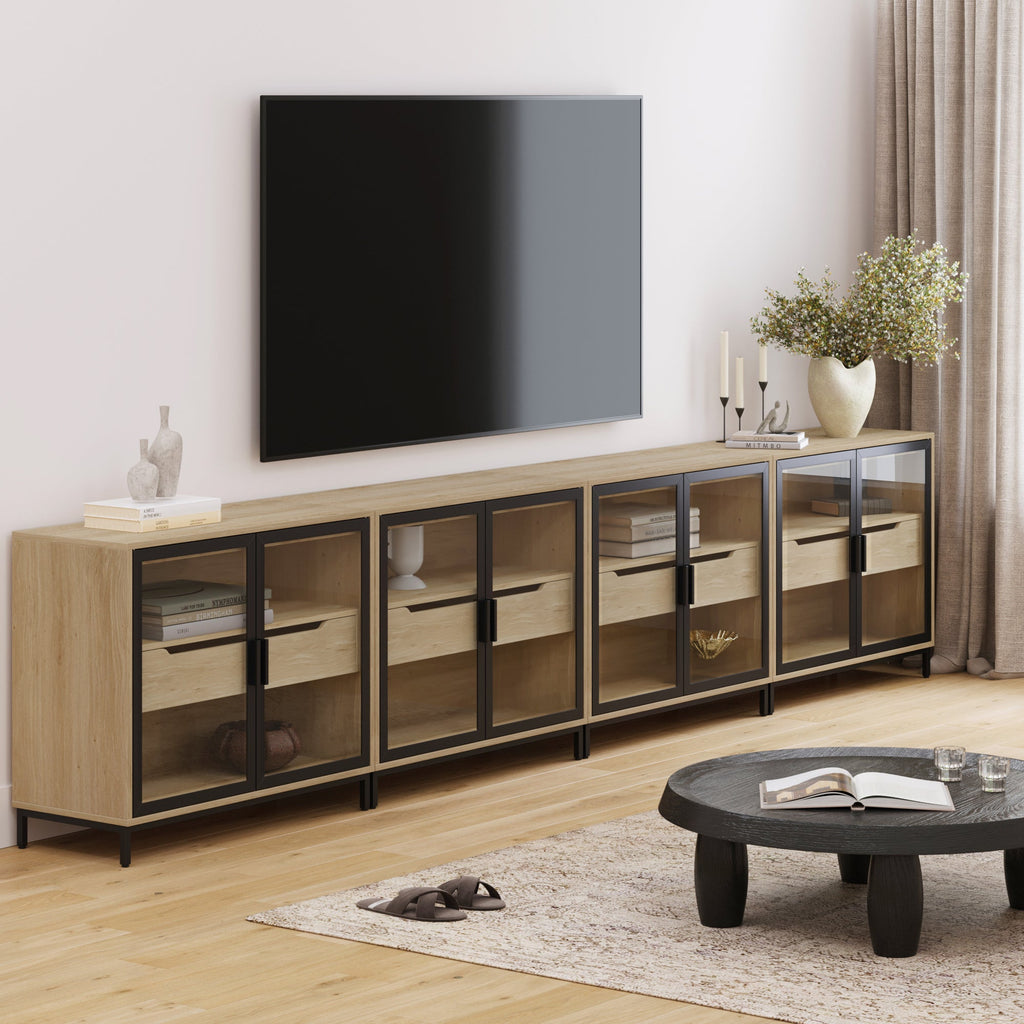 Glass Cabinet Credenza with Drawer