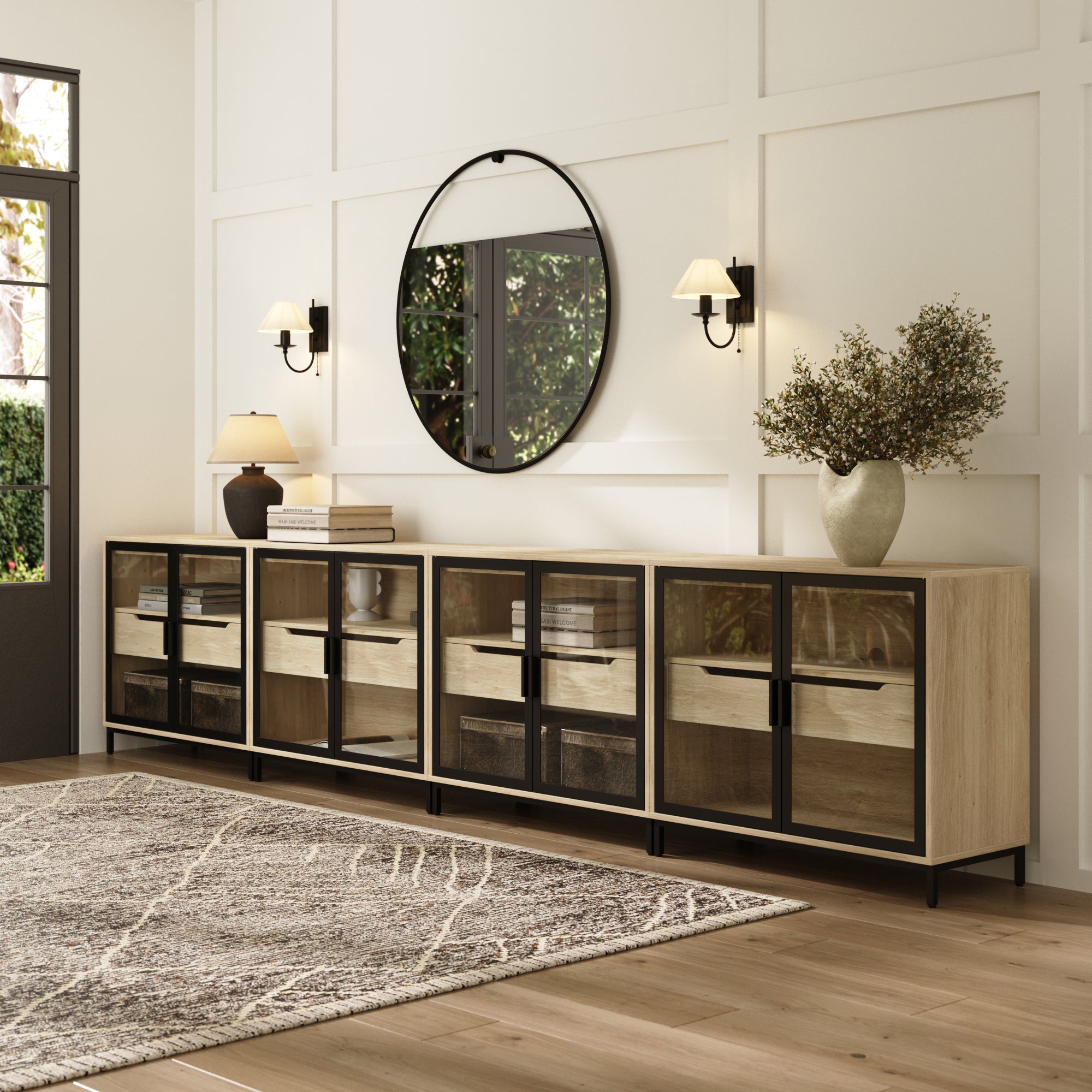 Glass Cabinet Credenza with Drawer