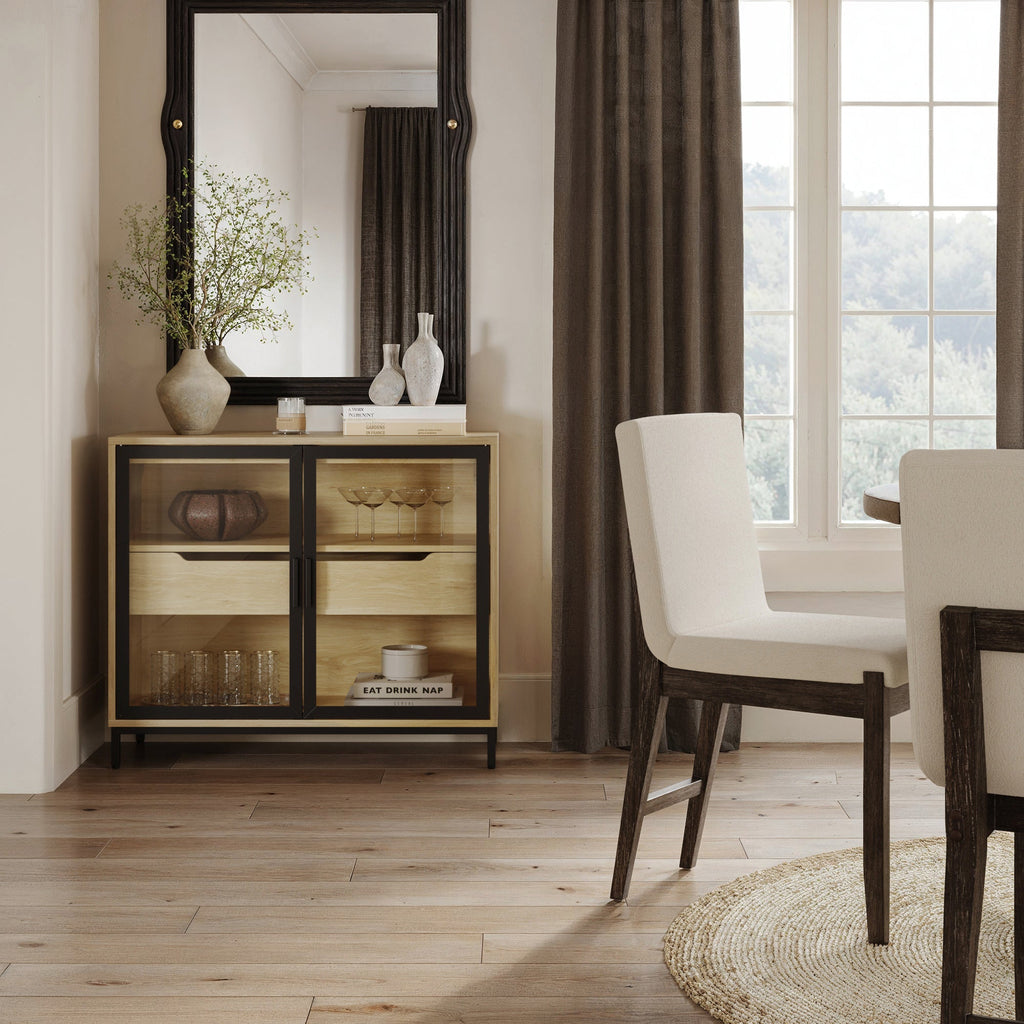 Two-Door Glass Accent Cabinet with Drawer