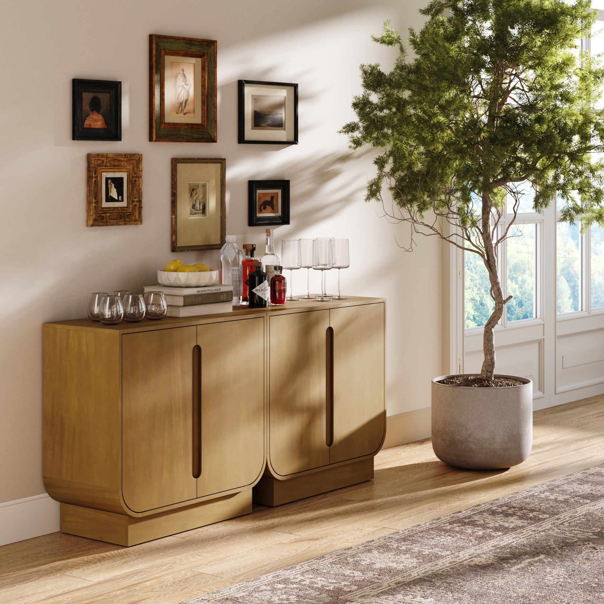 Wooden Arched Accent Cabinet or Kitchen Credenza