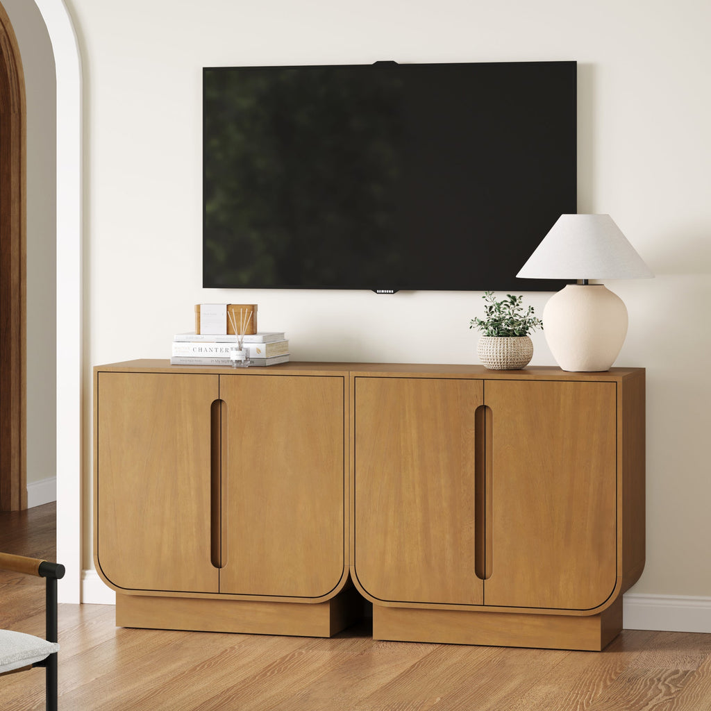 Wooden Arched TV Console Stand Light Brown for TVs up to 65"