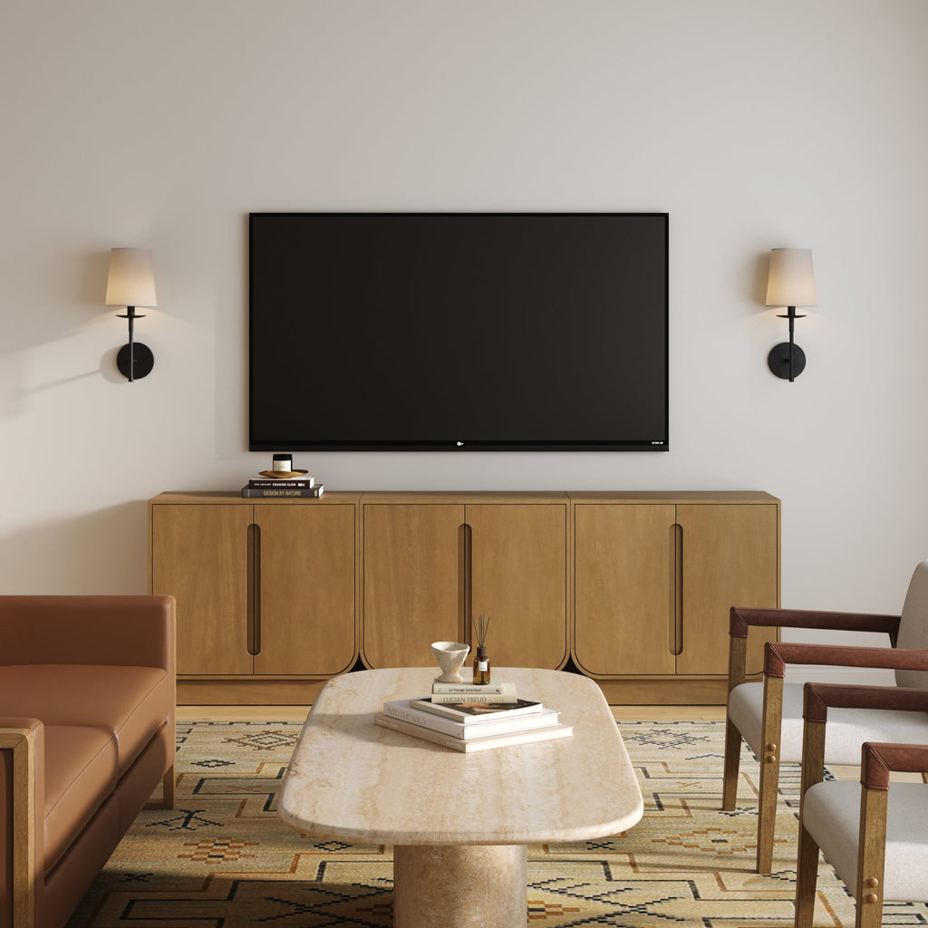 Wooden Arched TV Console Stand Light Brown for TVs up to 75"