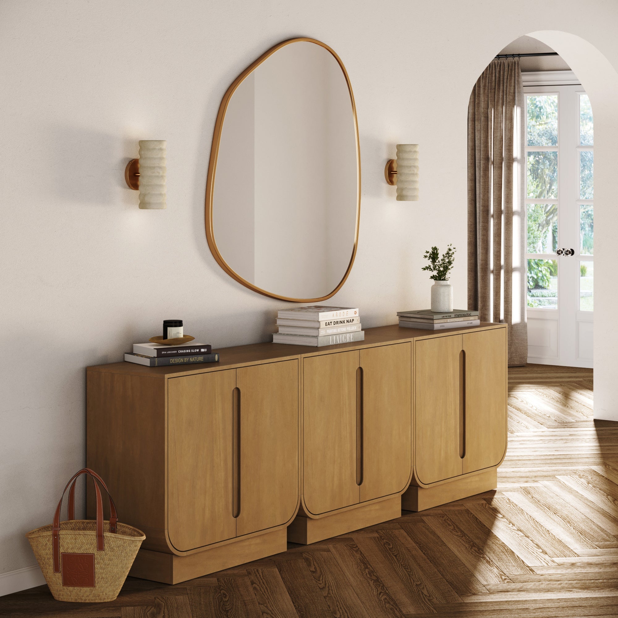 Wooden Arched TV Console Stand Light Brown for TVs up to 75"
