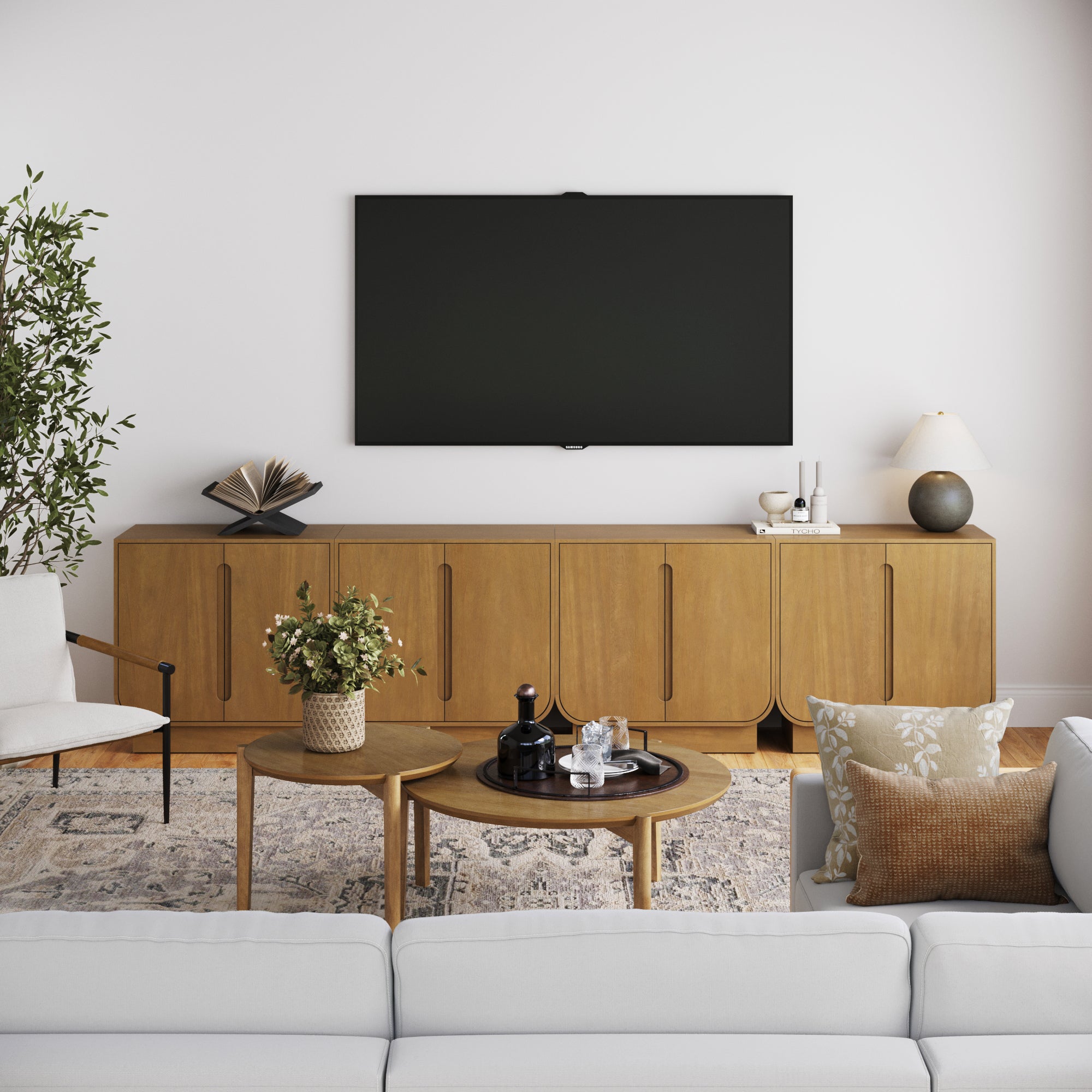 Wooden Arched TV Console Stand Light Brown for TVs up to 100"