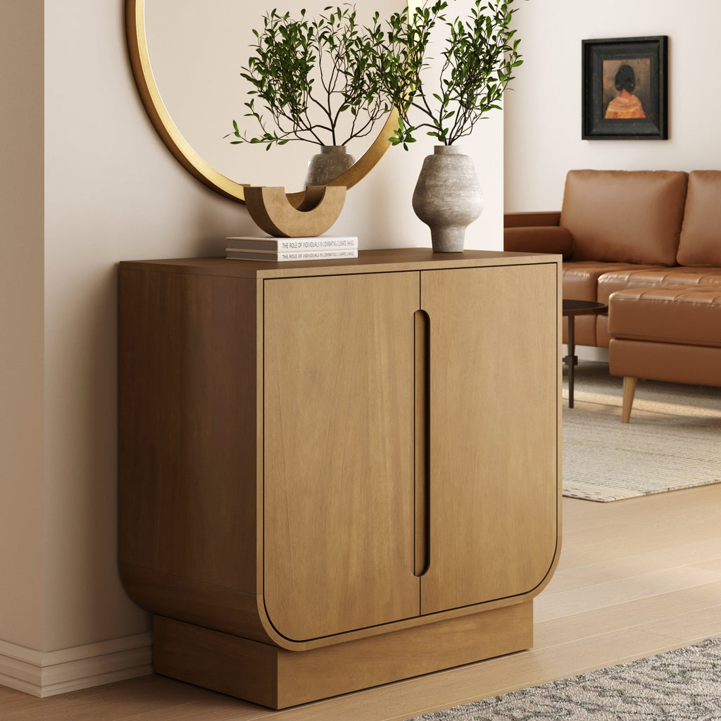 Wood Veneer Arched Accent Cabinet