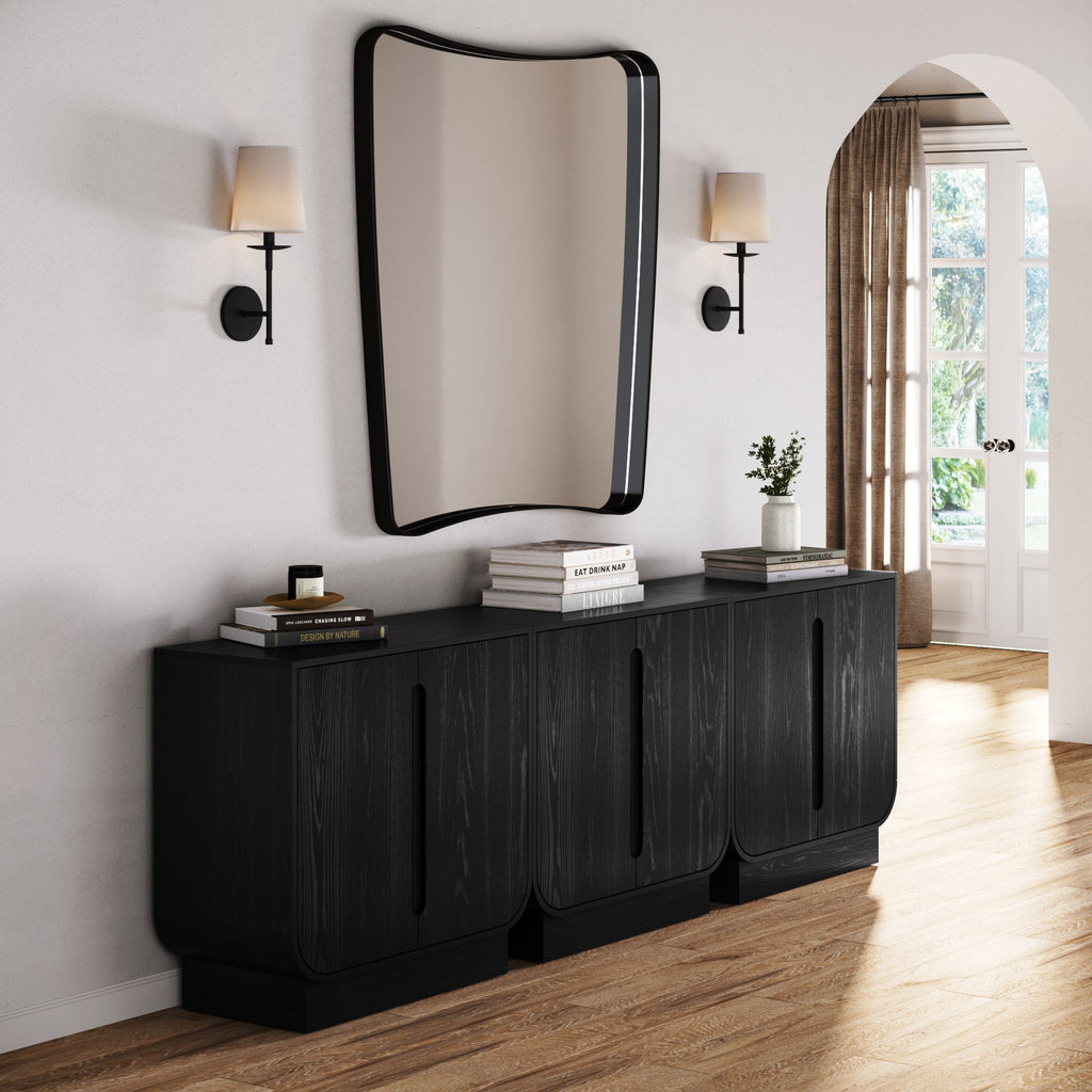 Wooden Arched TV Console Stand Black Oak for TVs up to 75"