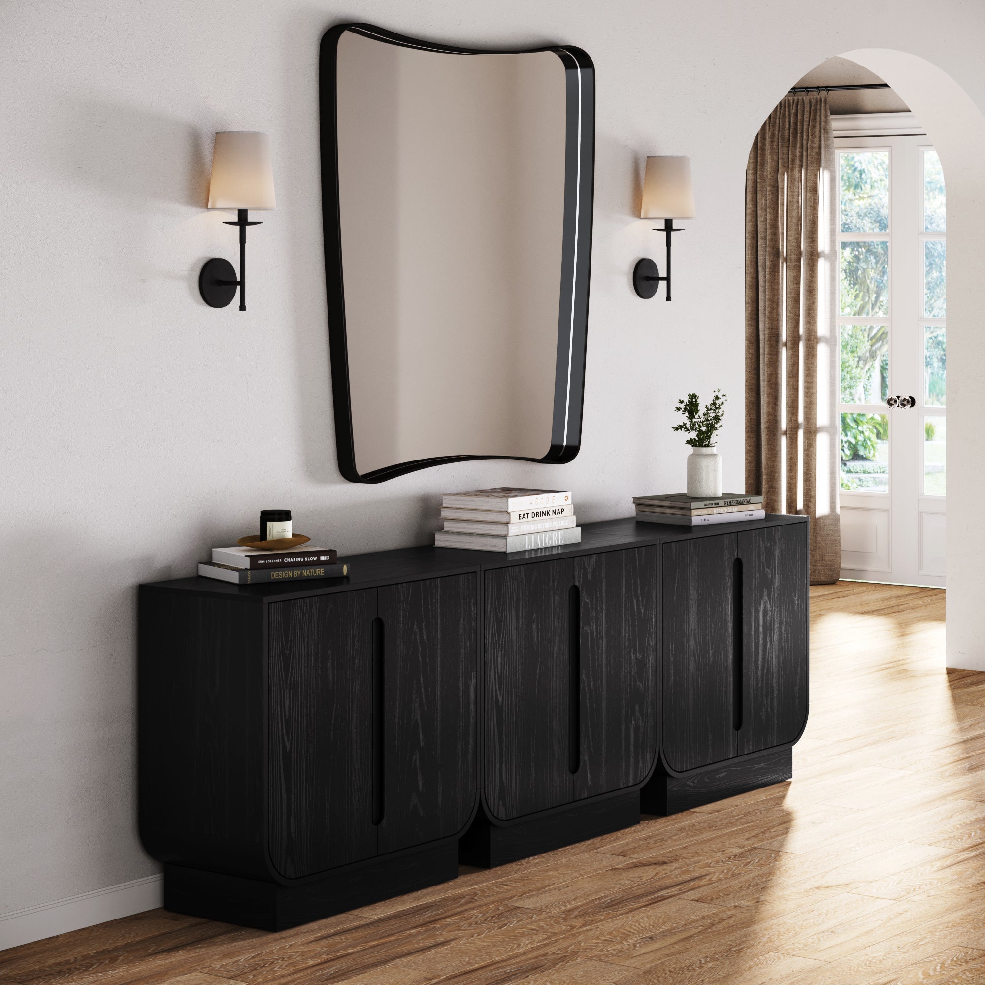 Wooden Arched Accent Cabinet or Kitchen Credenza