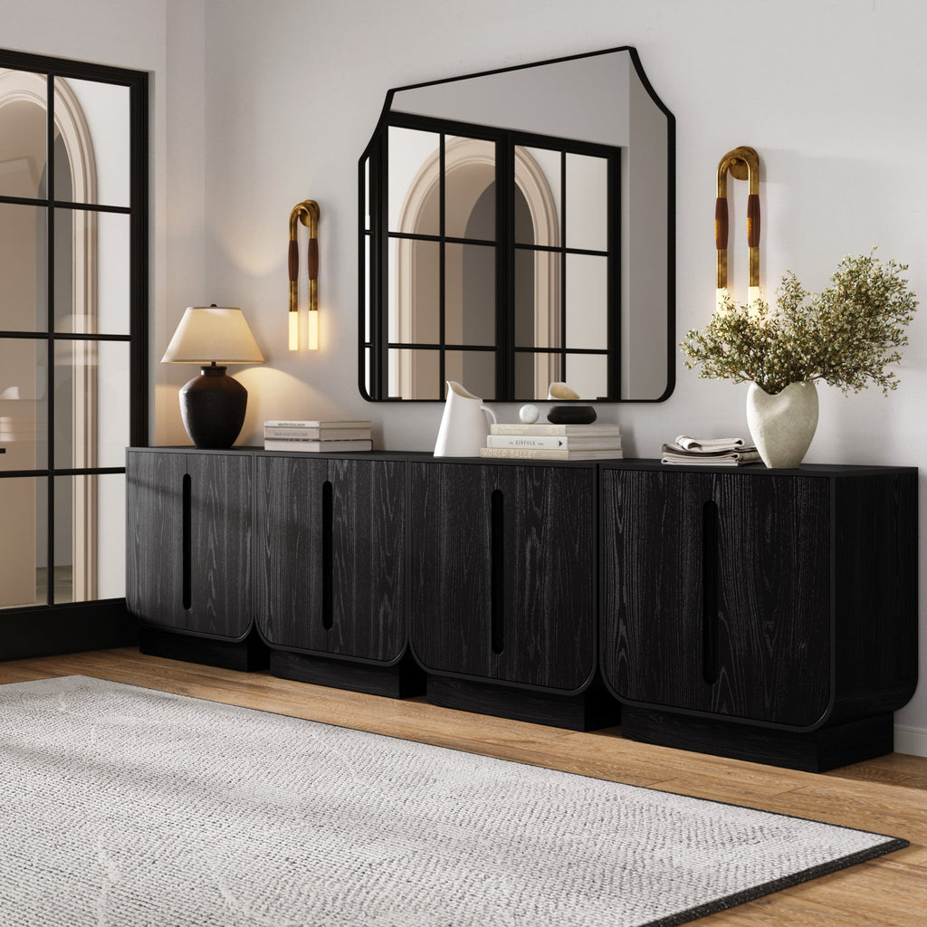 Wooden Arched TV Console Stand Black Oak for TVs up to 100"