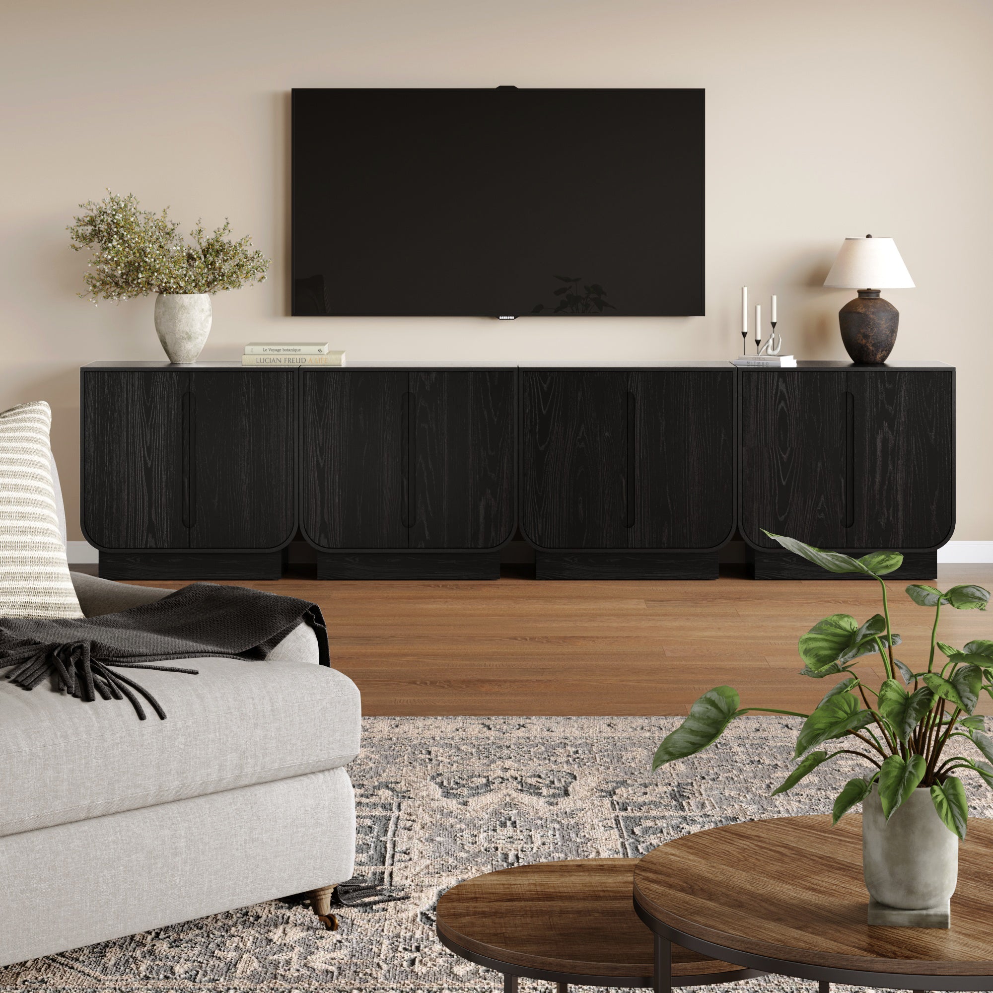 Wooden Arched Large Credenza Cabinet