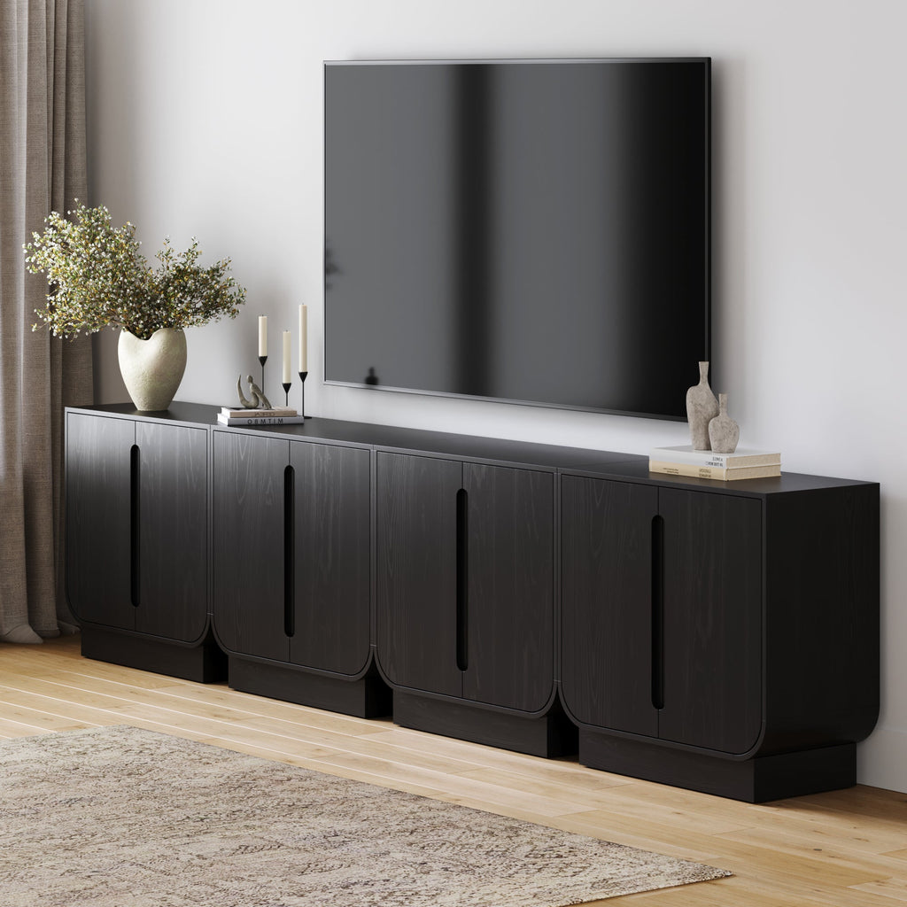 Wooden Arched TV Console Stand Black Oak for TVs up to 100"
