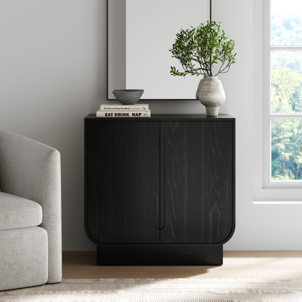 Wood Veneer Arched Accent Cabinet