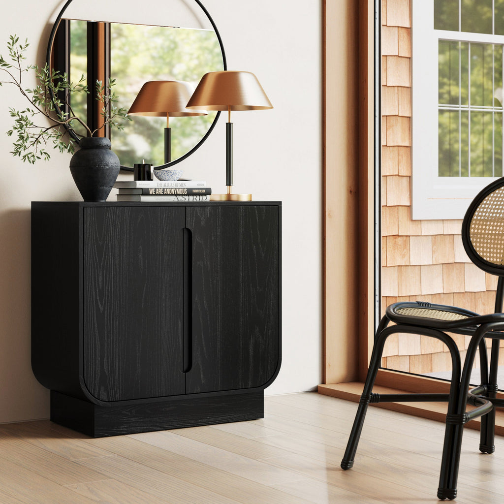 Wood Veneer Arched Accent Cabinet