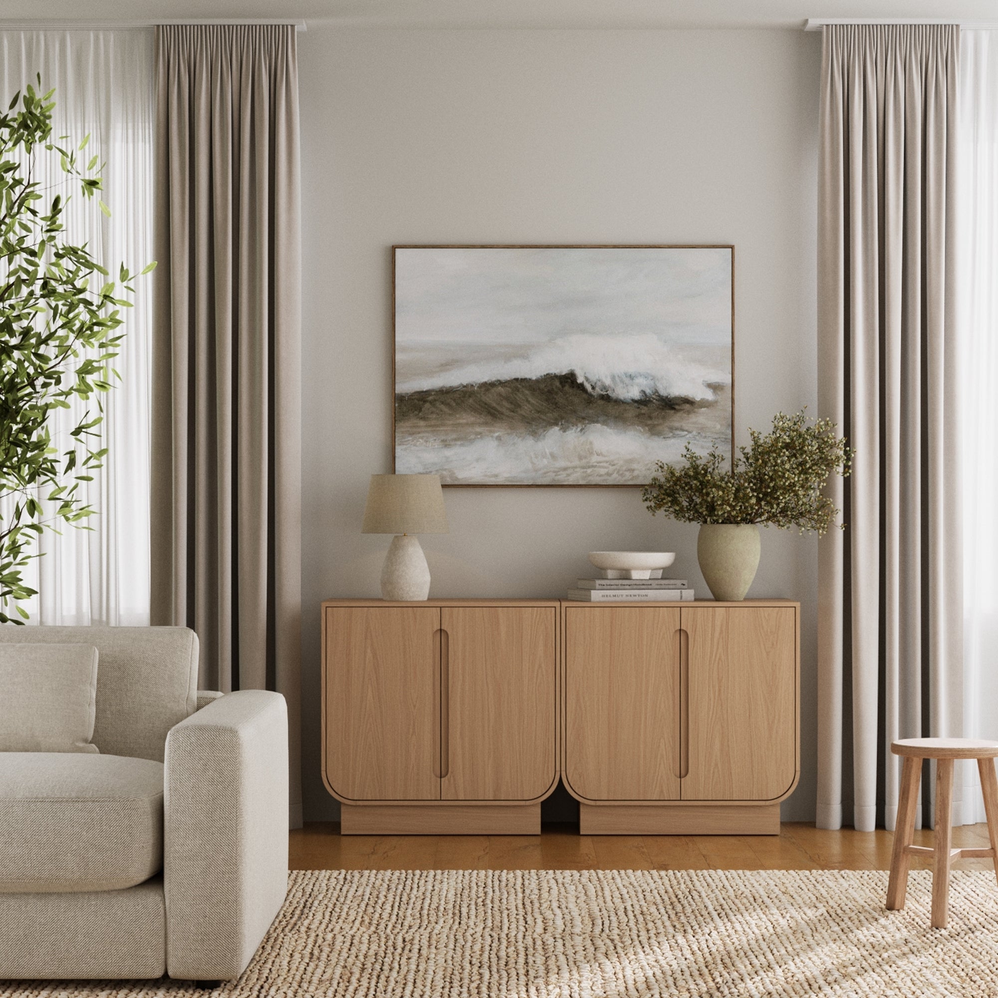 Wooden Arched Accent Cabinet or Kitchen Credenza