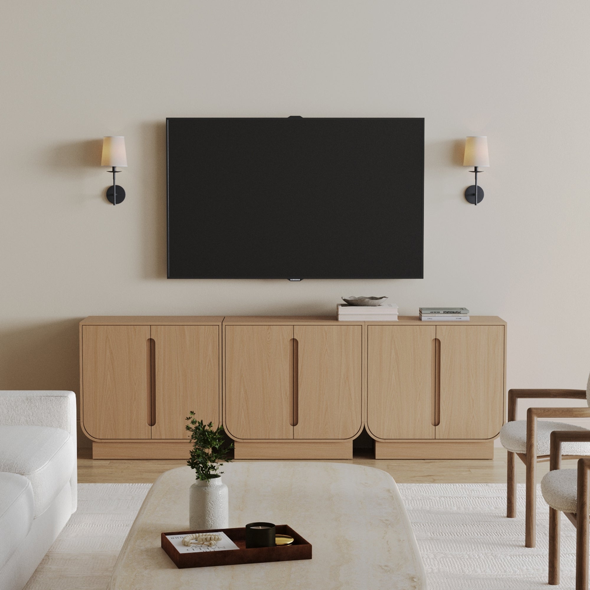 Wooden Arched TV Console Stand Raw Oak for TVs up to 75"