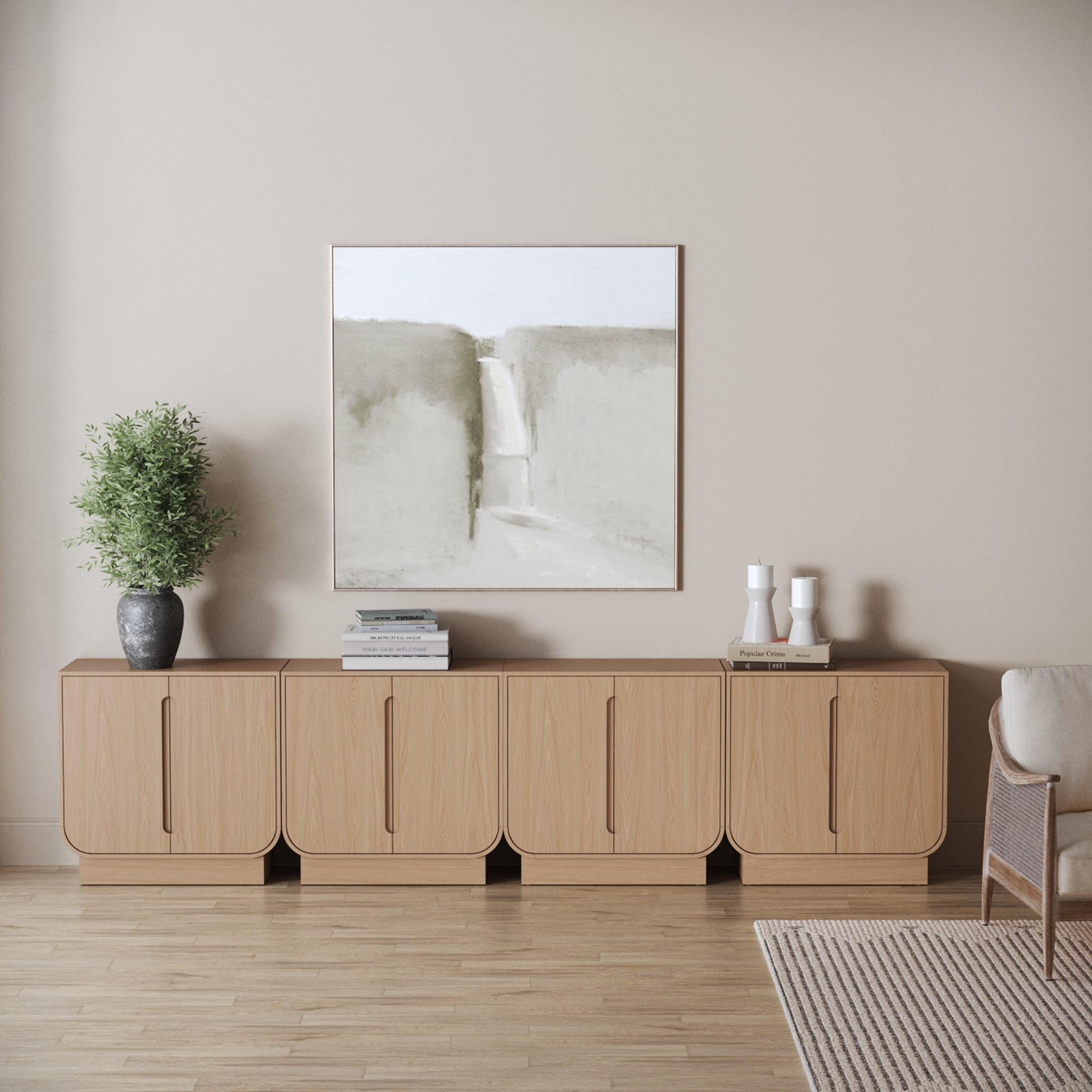 Wooden Arched TV Console Stand Raw Oak for TVs up to 100"