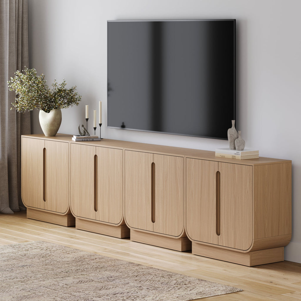 Wooden Arched TV Console Stand Raw Oak for TVs up to 100"