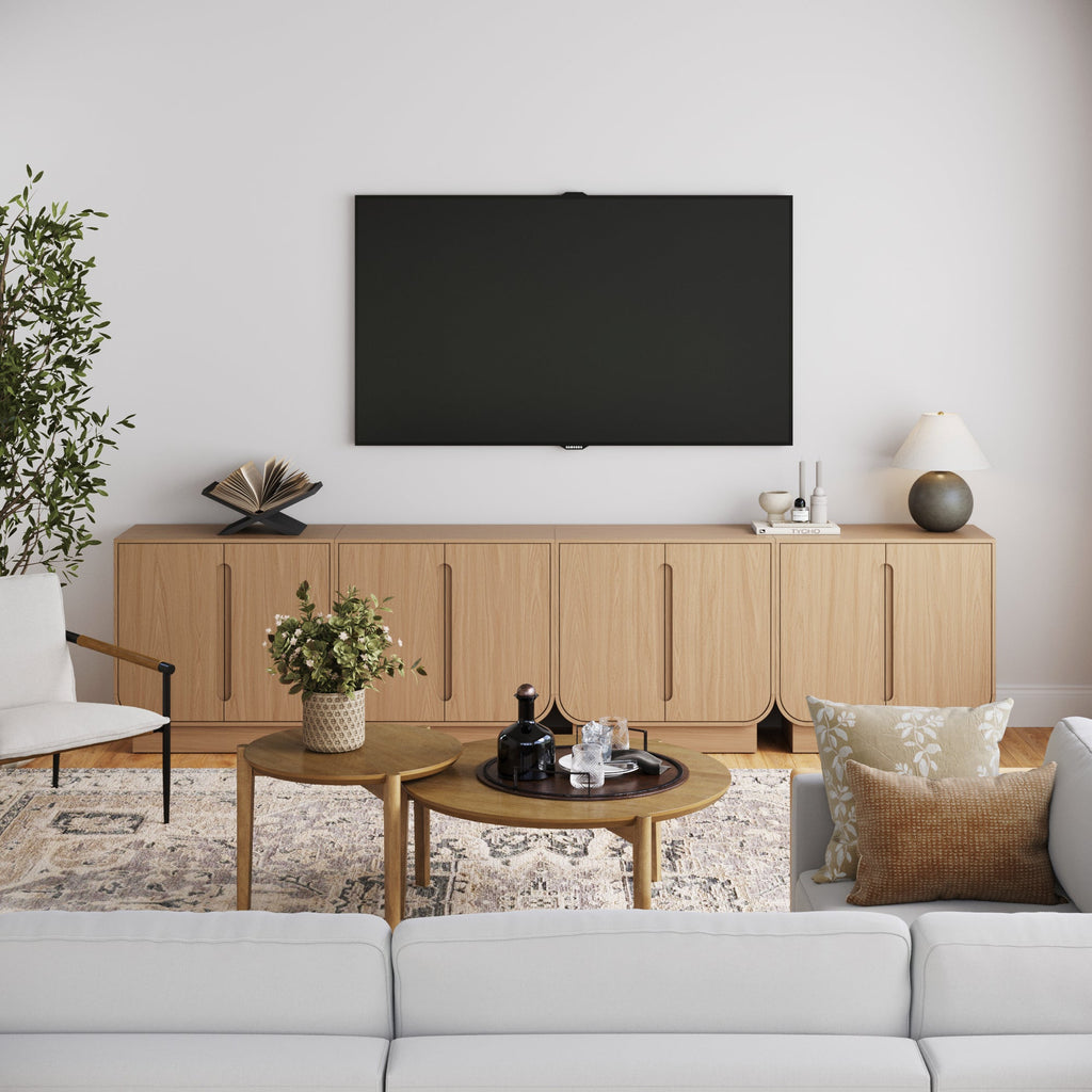Wooden Arched TV Console Stand Raw Oak for TVs up to 100"