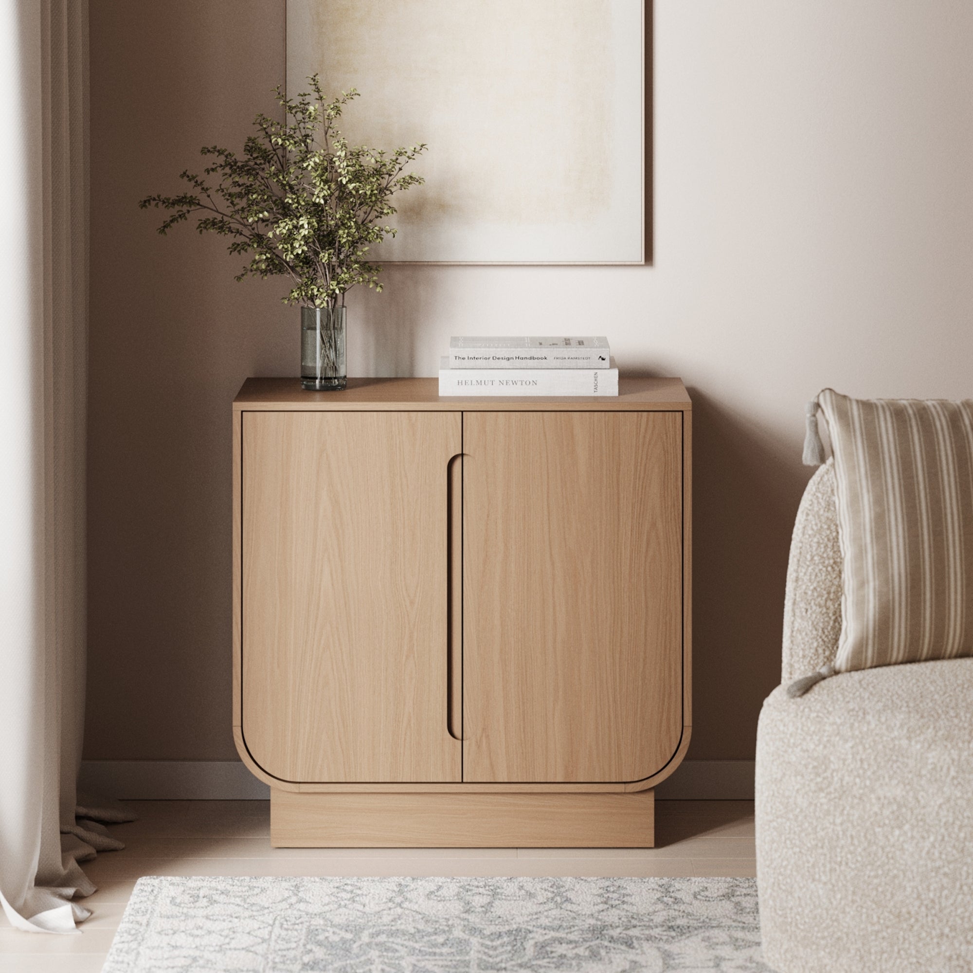 Wood Veneer Arched Accent Cabinet