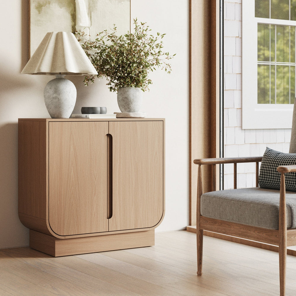 Wood Veneer Arched Accent Cabinet