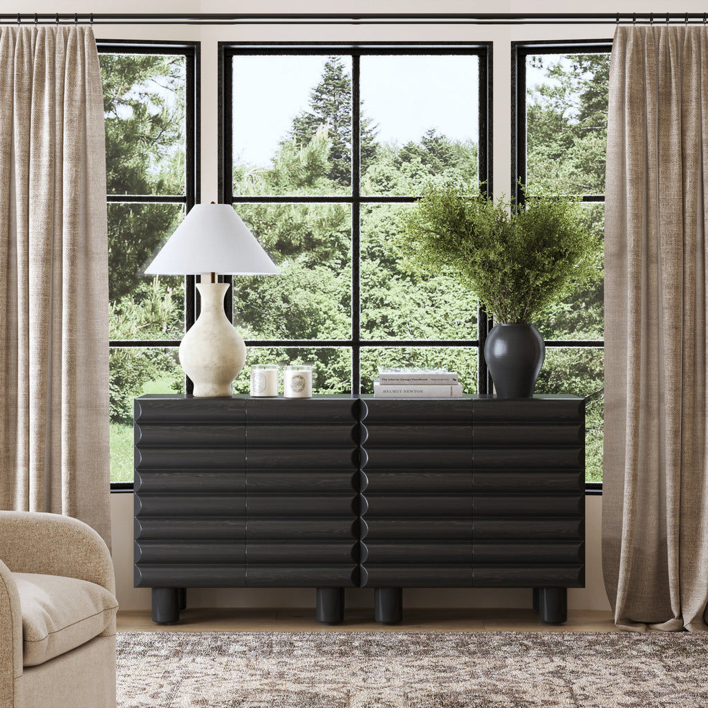 Wooden Sideboard Credenza Cabinet with Sculpted Door