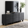 Modern Solid Wood TV Stand Cabinet with Sculpted Door for TVs up to 75"
