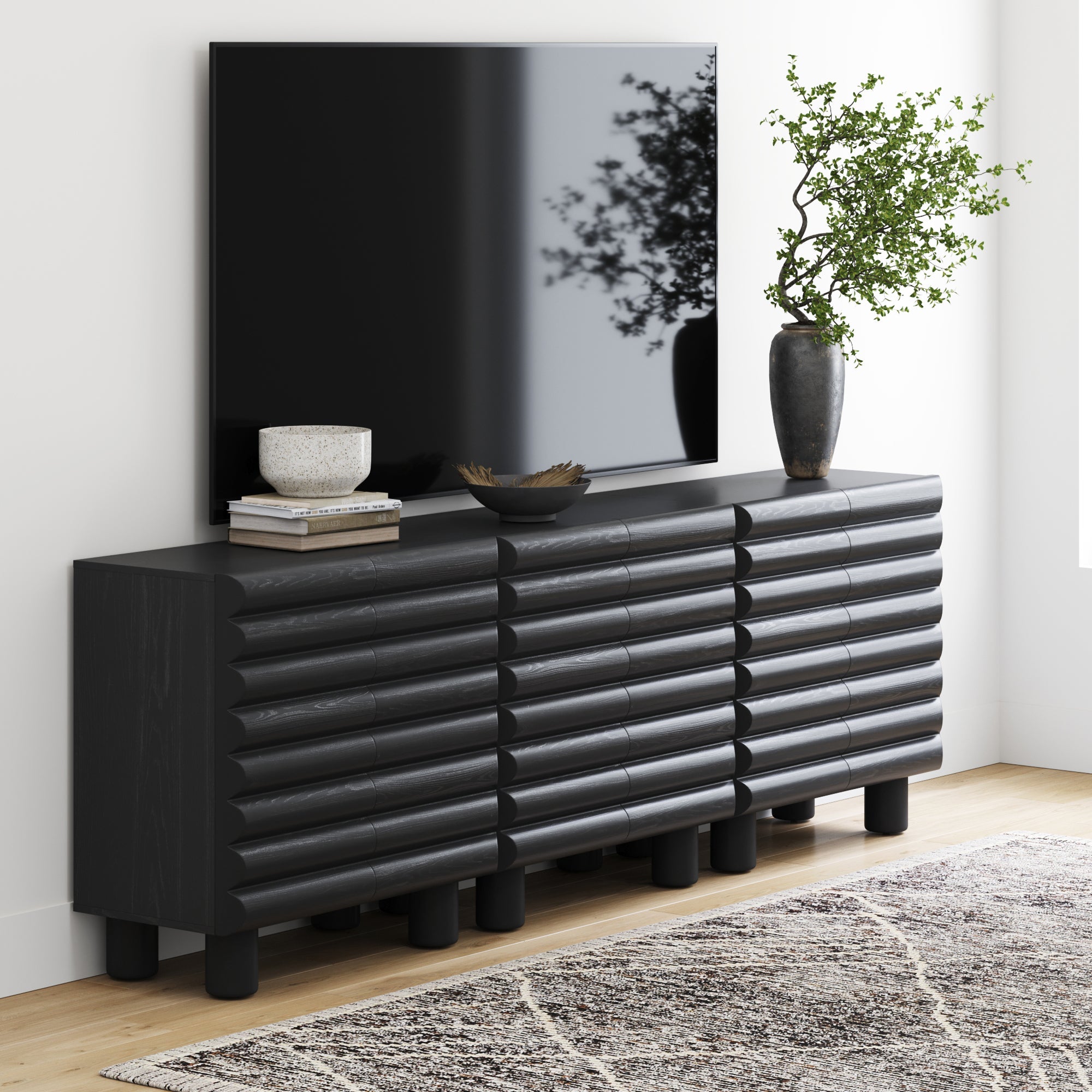 Wooden Sideboard Credenza Cabinet with Sculpted Door