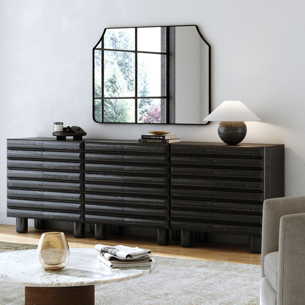 Wooden Sideboard Credenza Cabinet with Sculpted Door