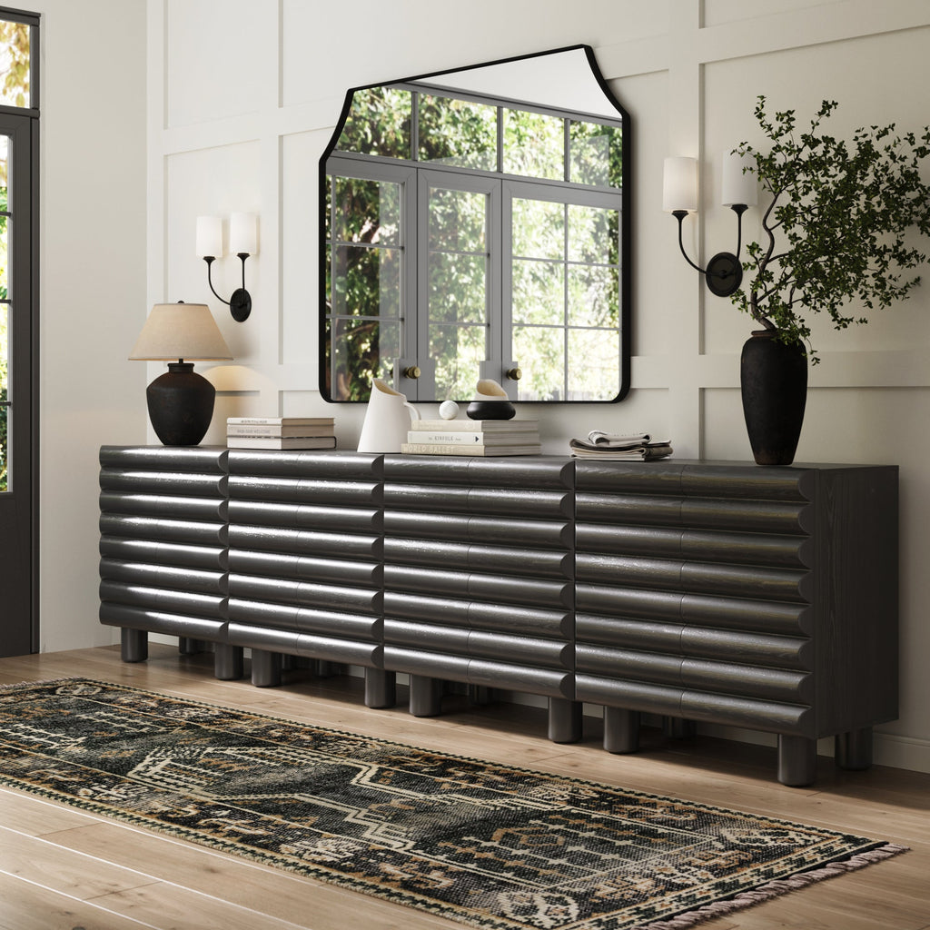 Wooden Credenza Cabinet with Sculpted Door