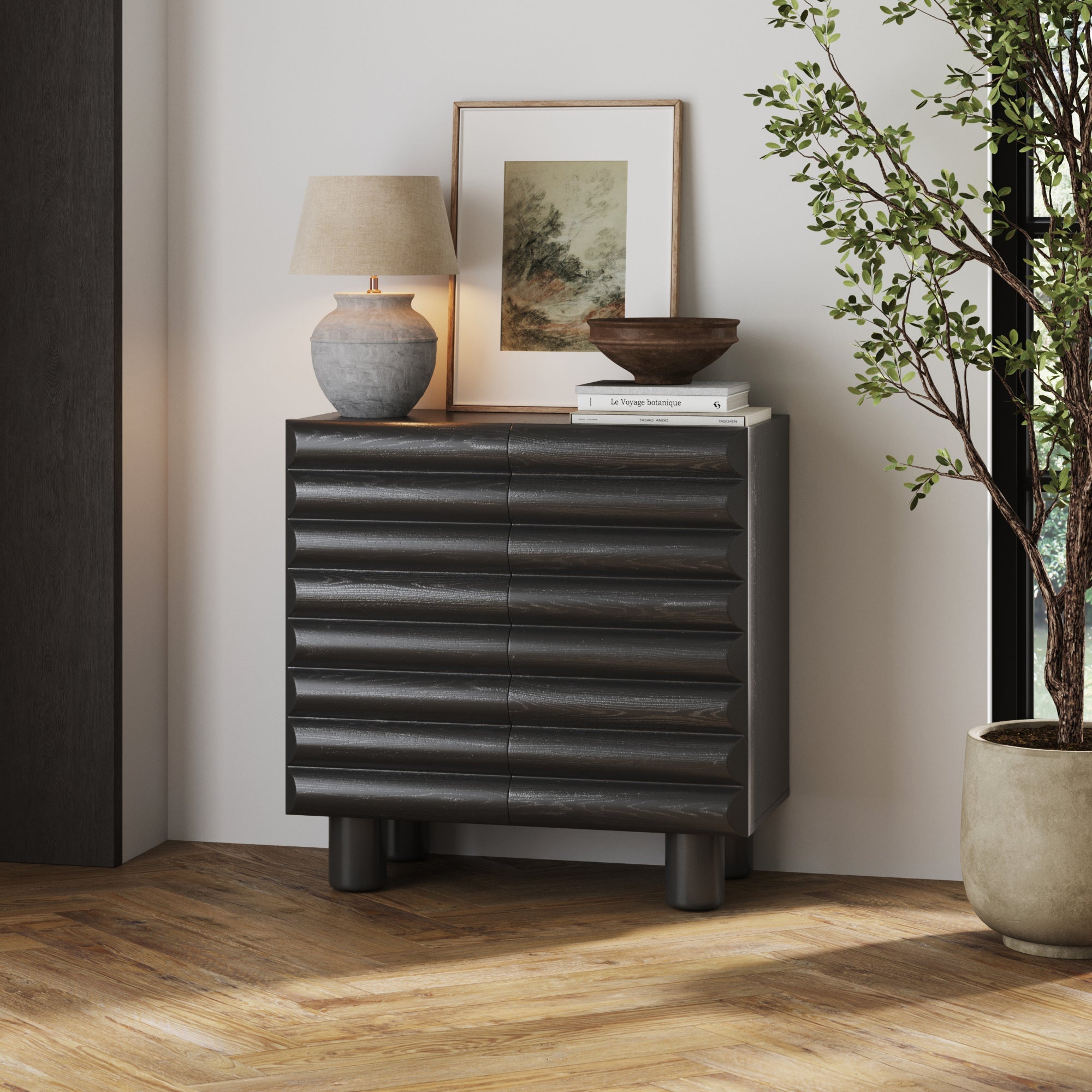 Wood Modern Accent Cabinet with Sculpted Door
