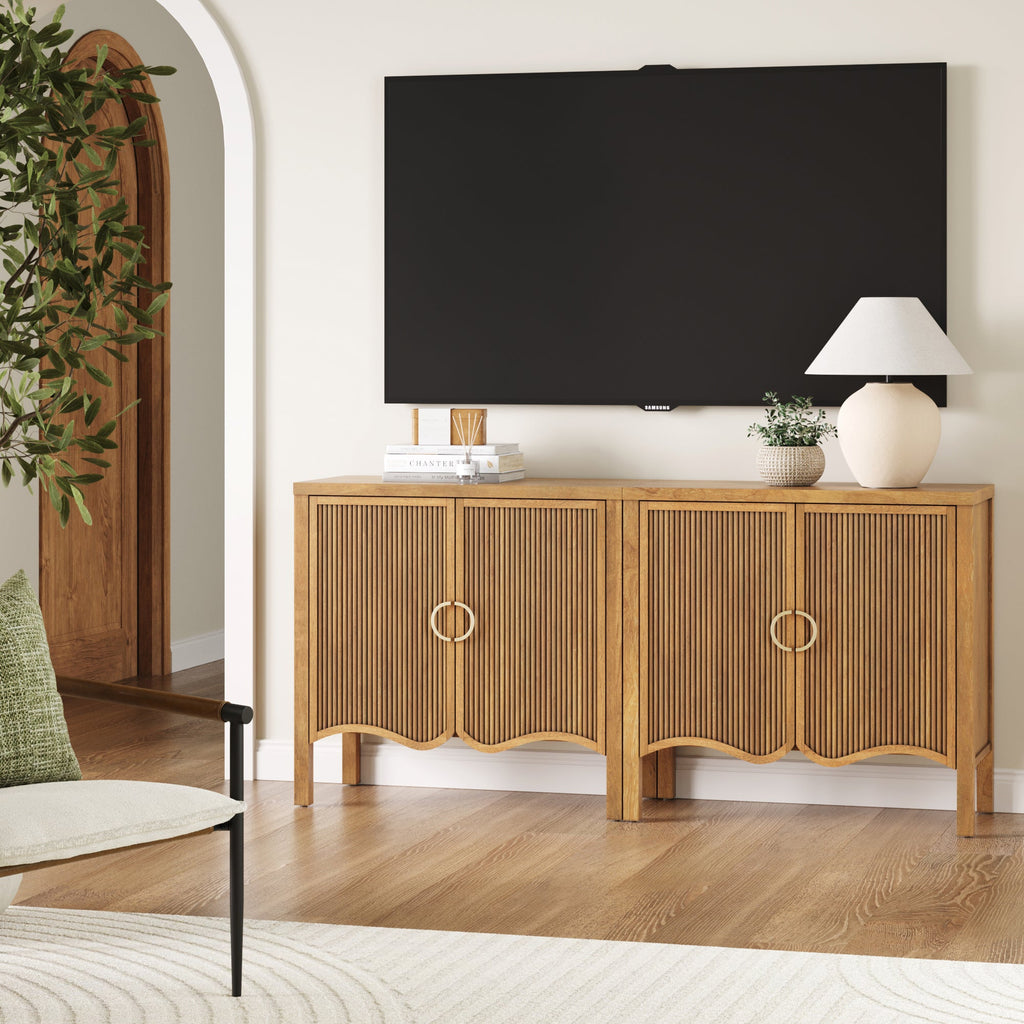 Wood Transitional Fluted Cabinet Credenza