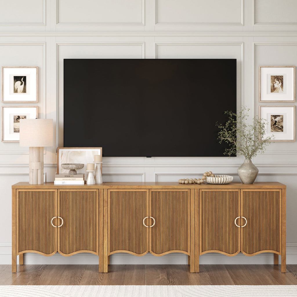 Wood Transitional Fluted Cabinet Credenza