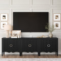Wood Transitional Fluted TV Console Black Oak for TVs up to 75"