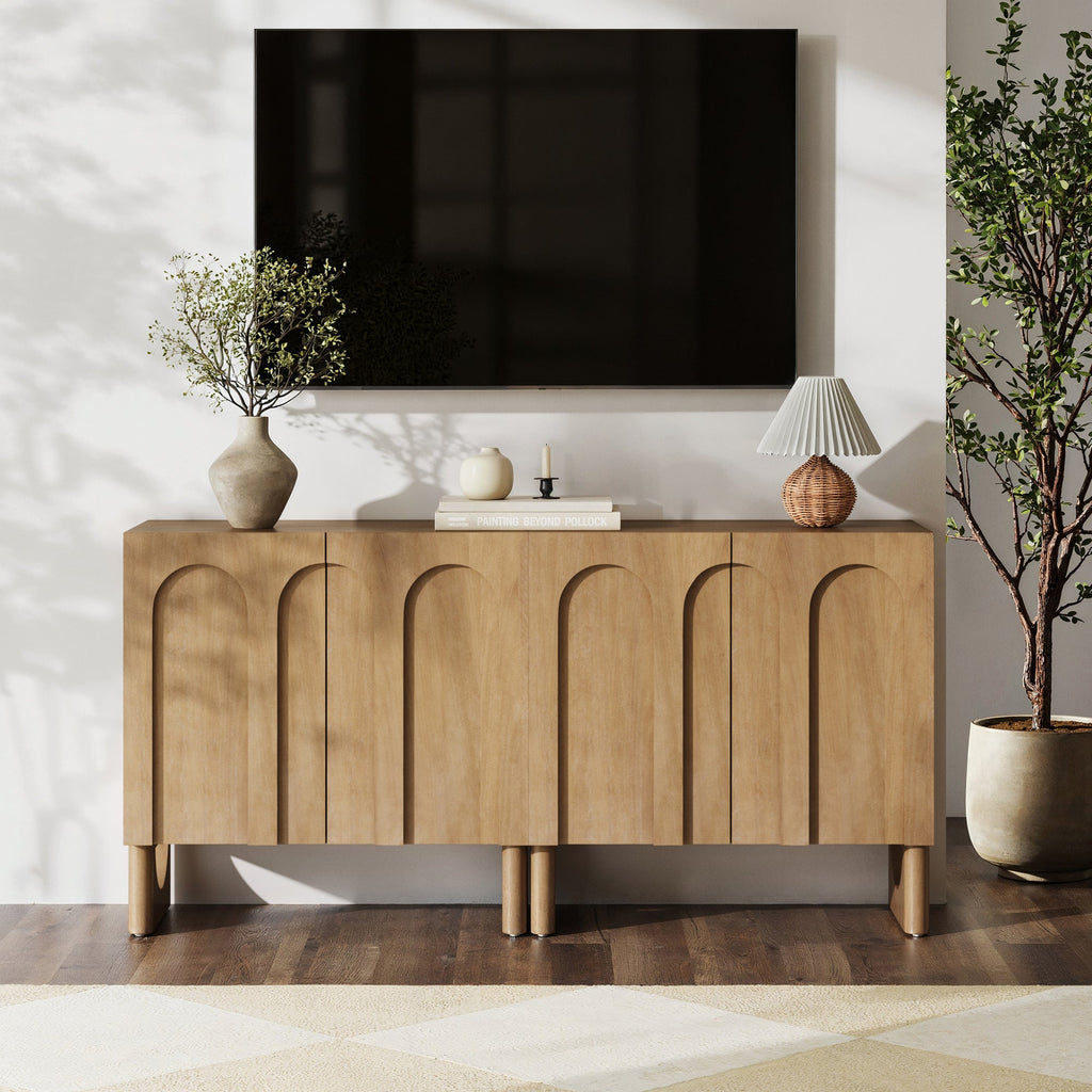 Wood Modular TV Console with Arched Doors for TVs up to 65"