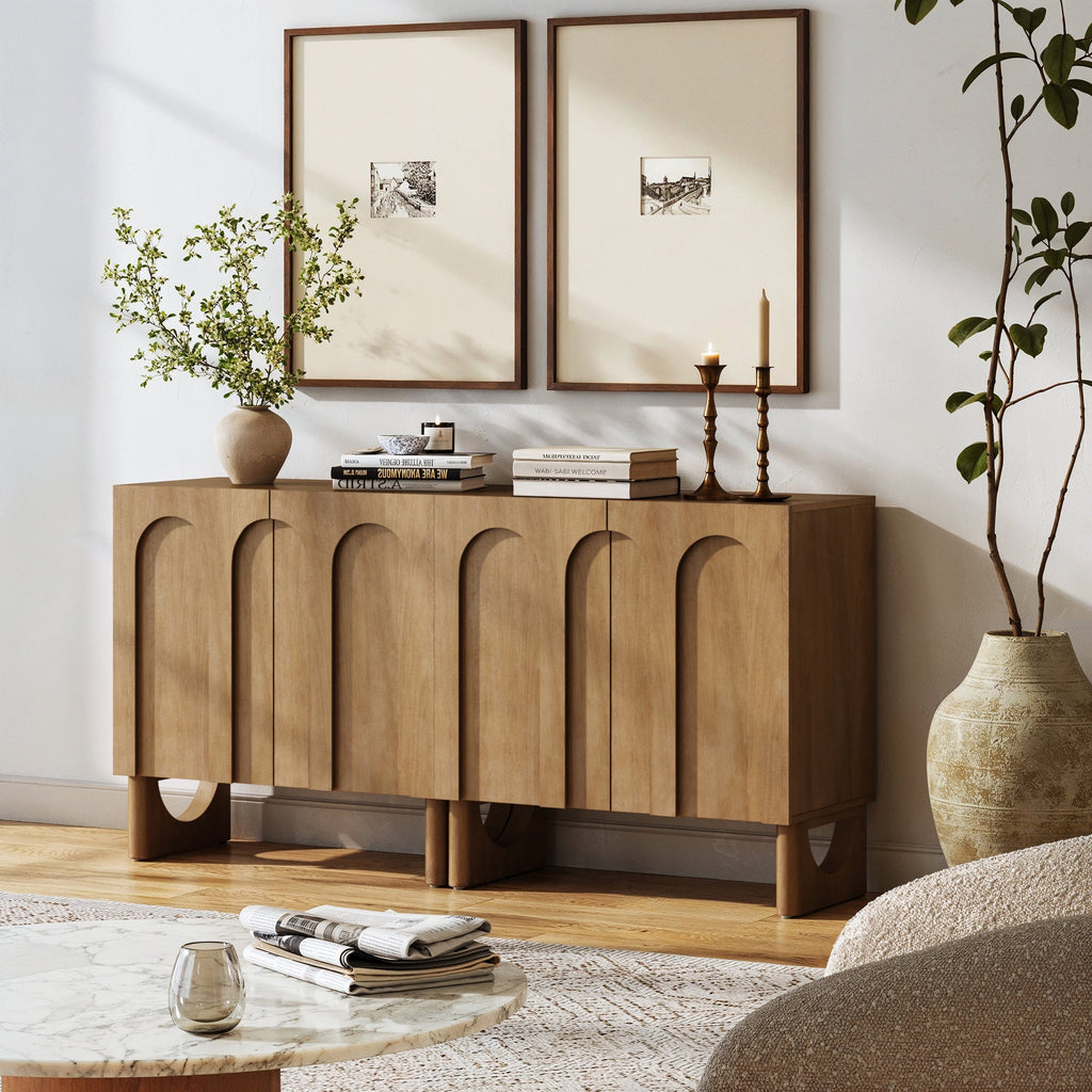 Wood Modular TV Console with Arched Doors for TVs up to 65"