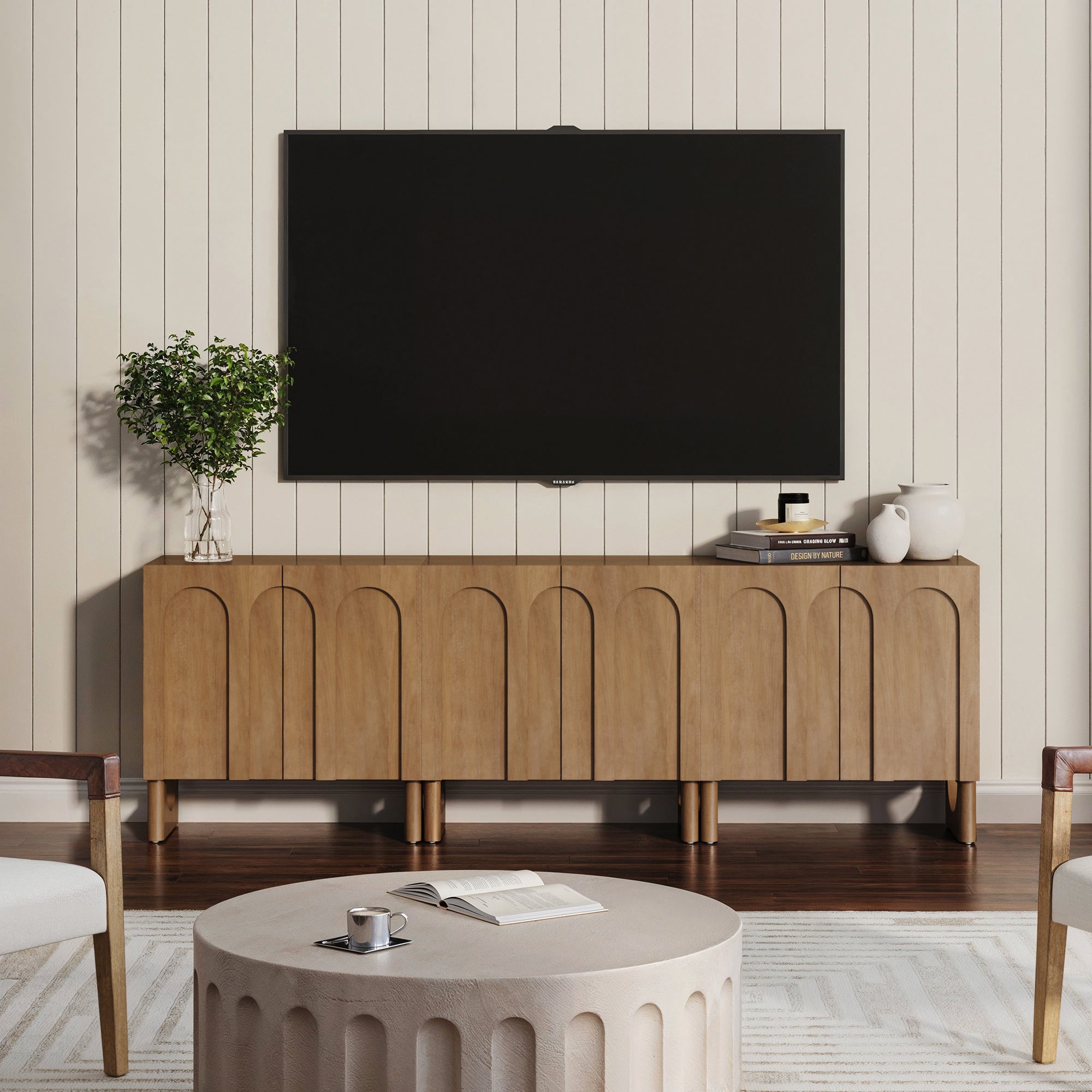 Wood Modular TV Console with Arched Doors for TVs up to 75"