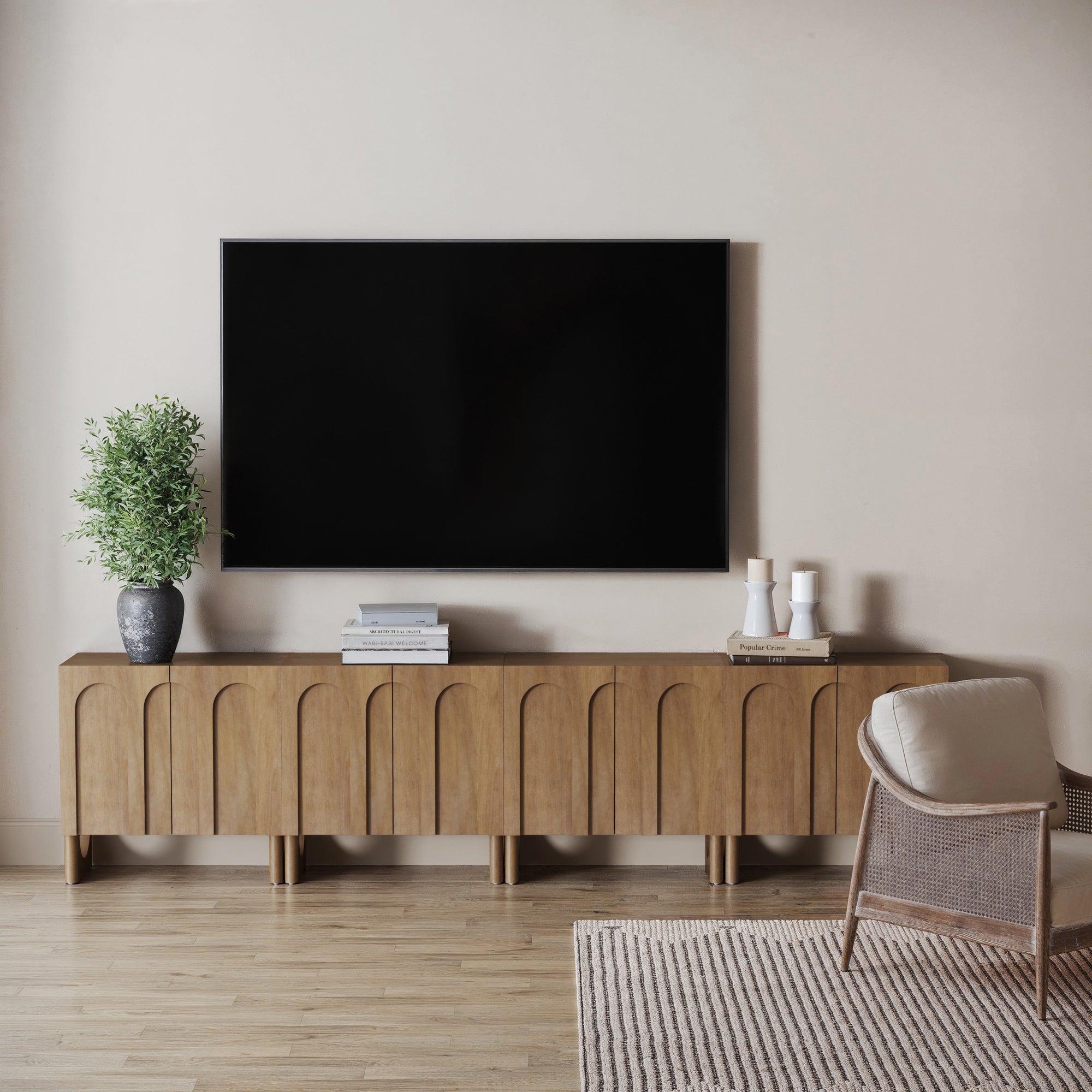 Wood Modular TV Console with Arched Doors for TVs up to 100"
