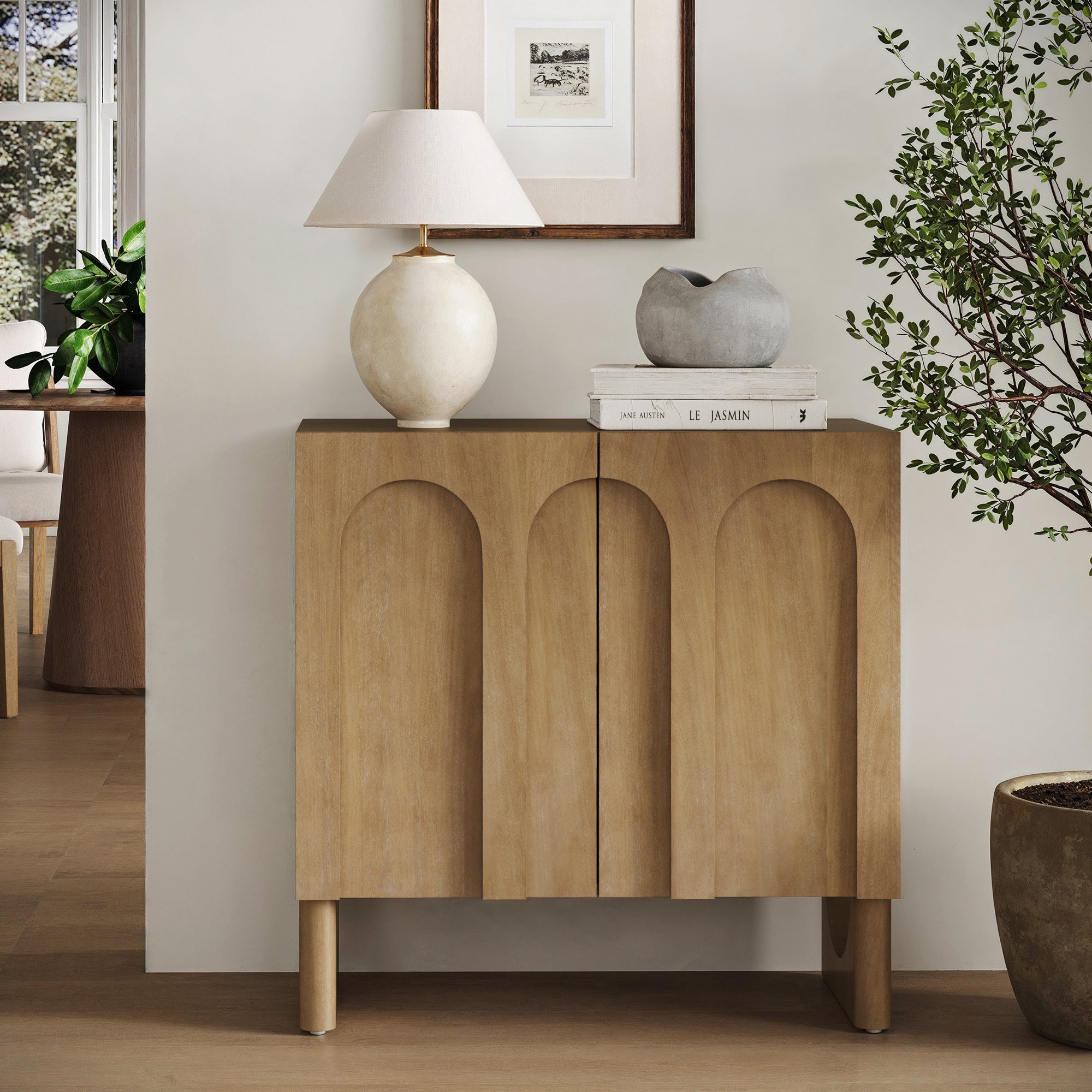Wood Storage Cabinet with Arched Doors