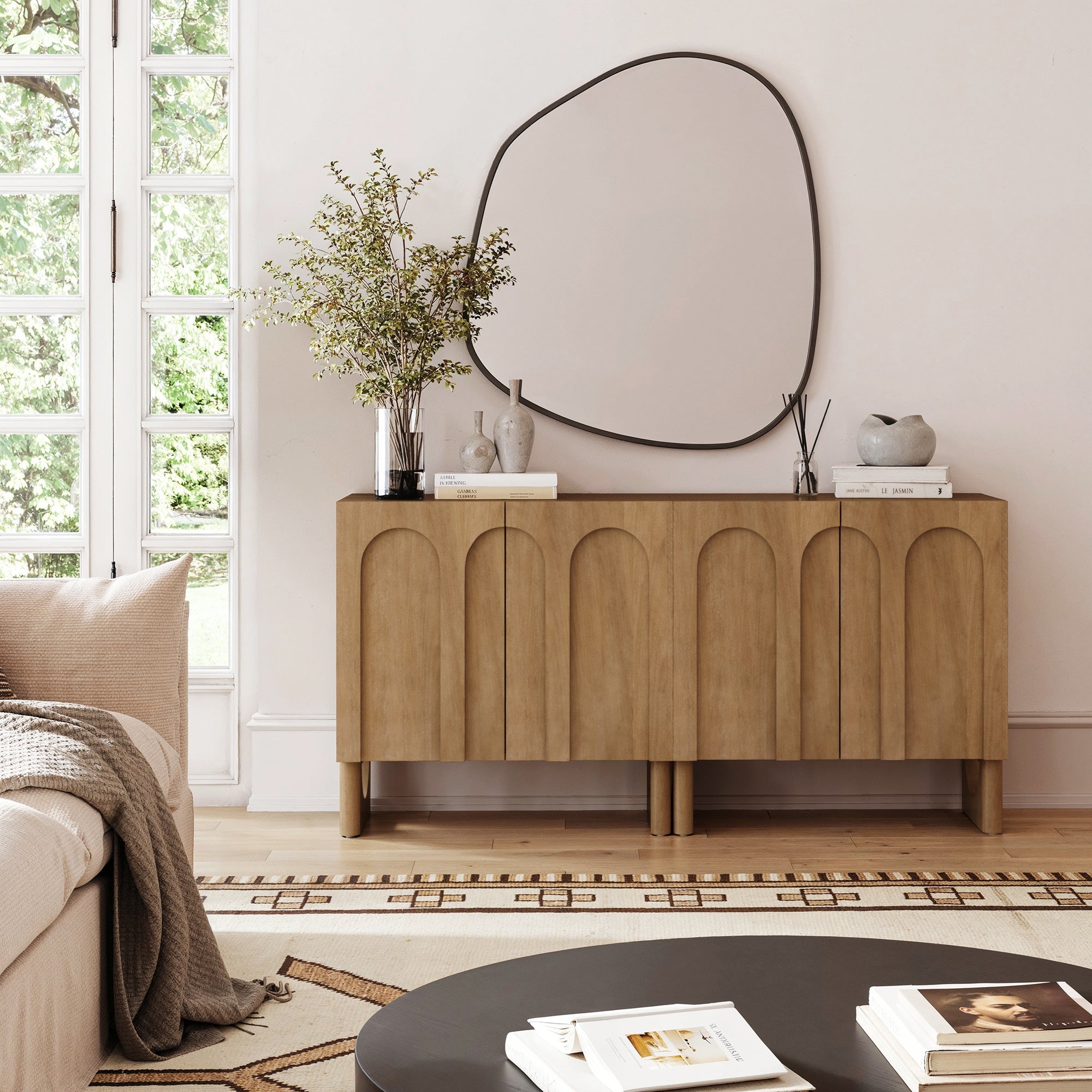 Wood Storage Cabinet with Arched Doors