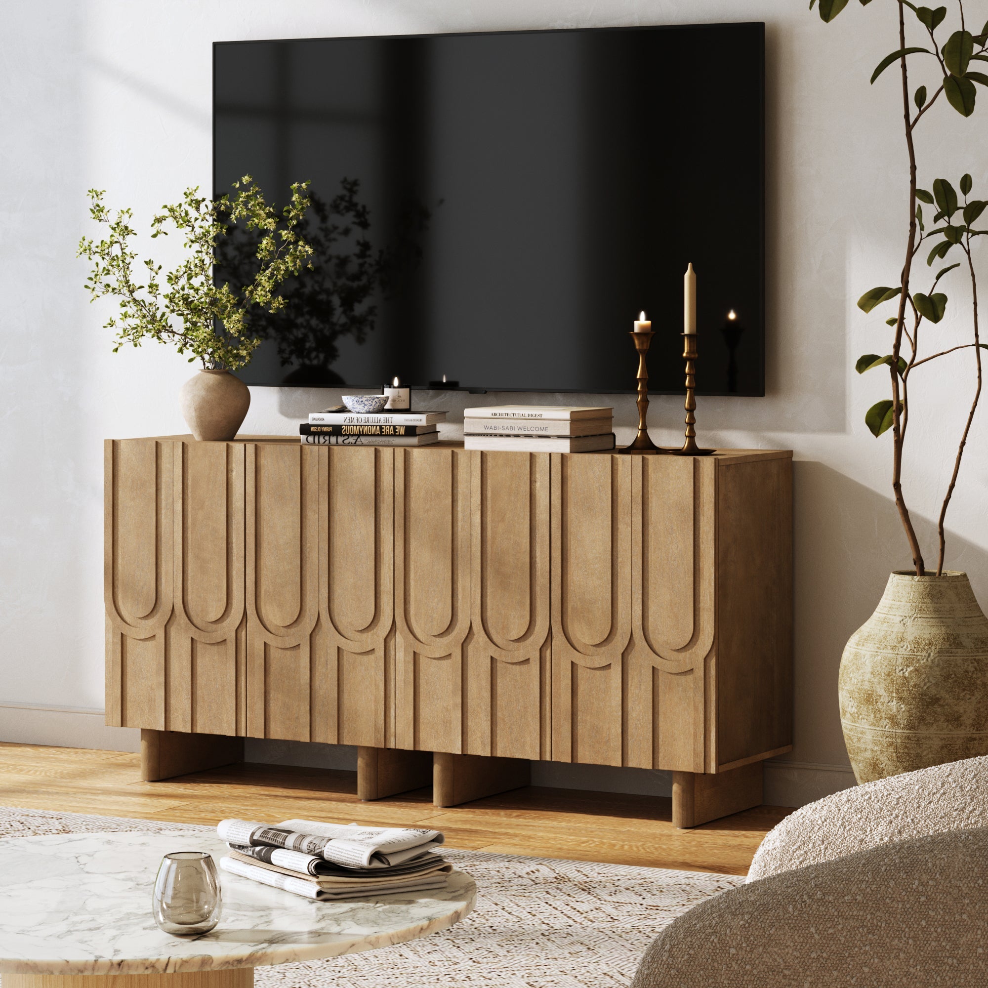Mid Century TV Console Table with Storage for TVs up to 65"