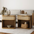 Curved Rattan Nightstand Set with Drawer