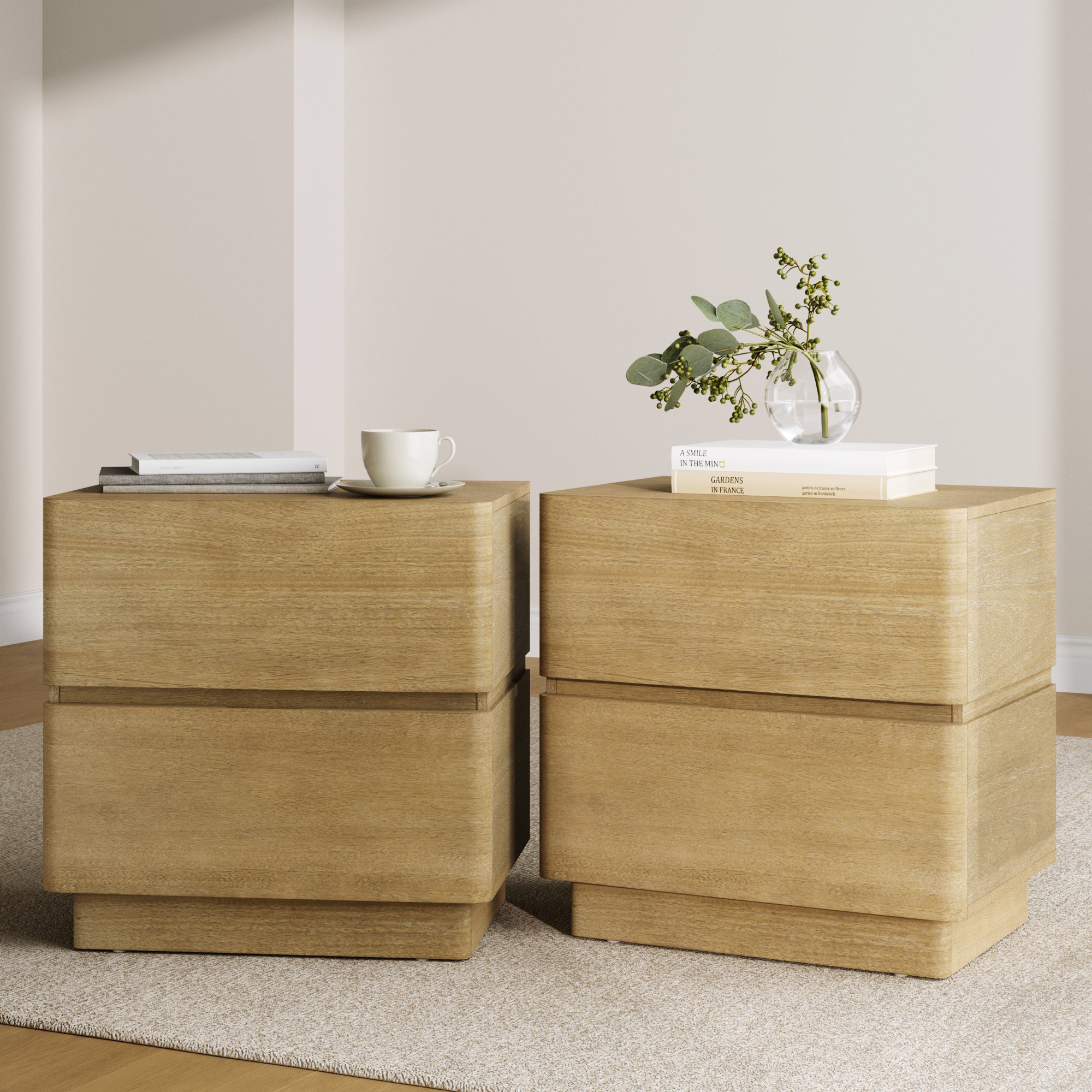 Modern Wood 2 Drawer Nightstand