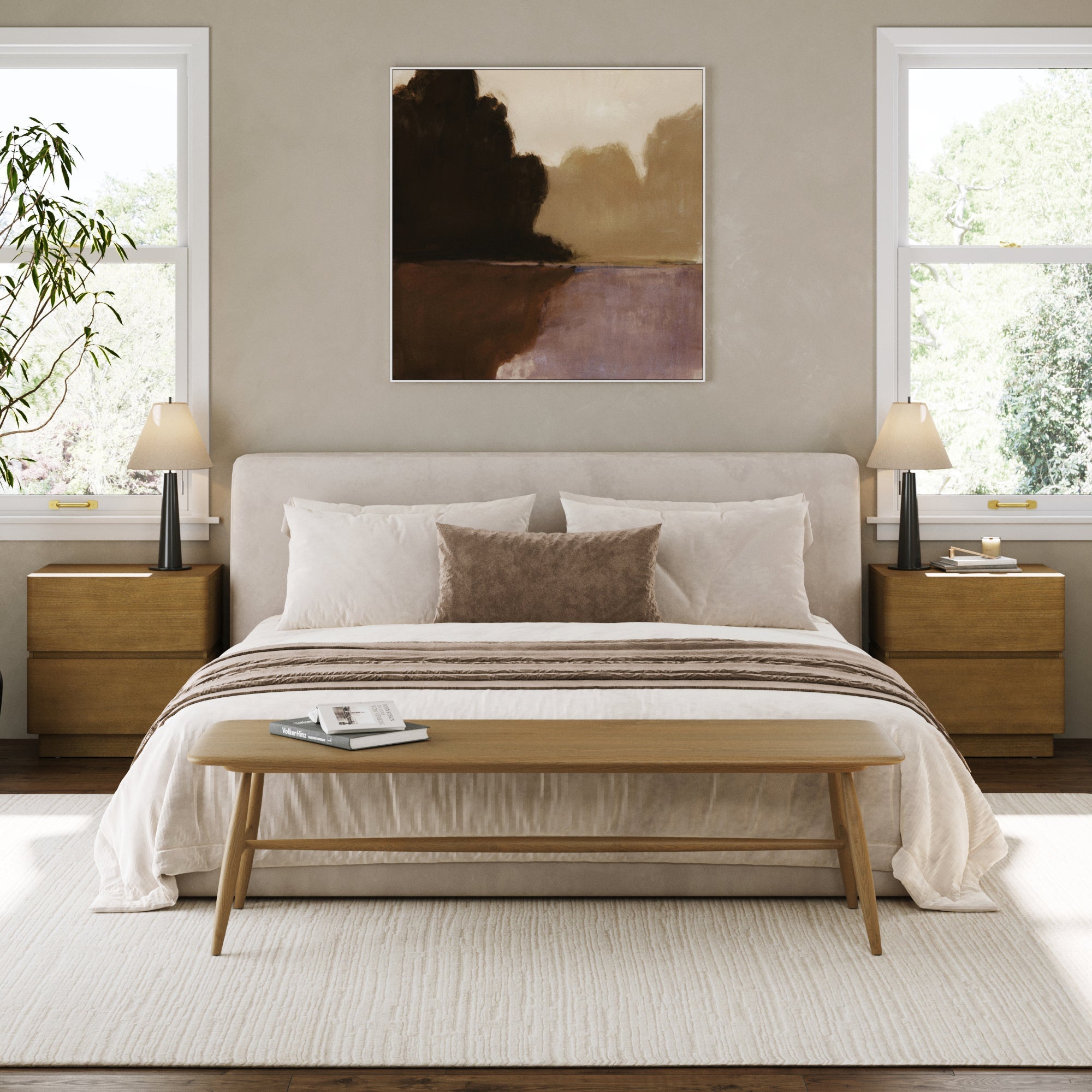 Modern Wood 2 Drawer Nightstand