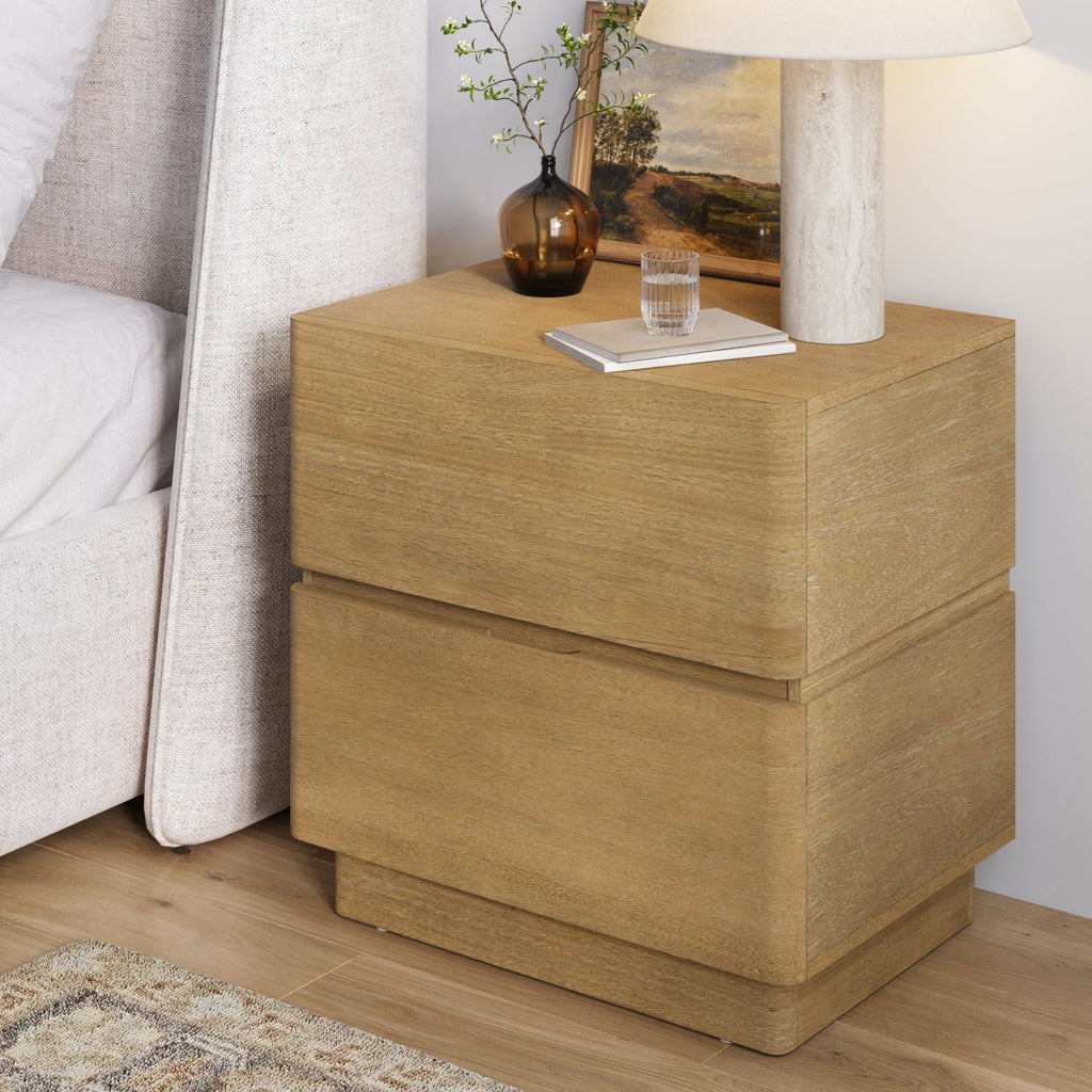 Modern Wood 2 Drawer Nightstand with Rounded Edges