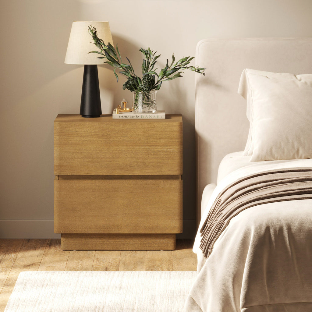 Modern Wood 2 Drawer Nightstand with Rounded Edges